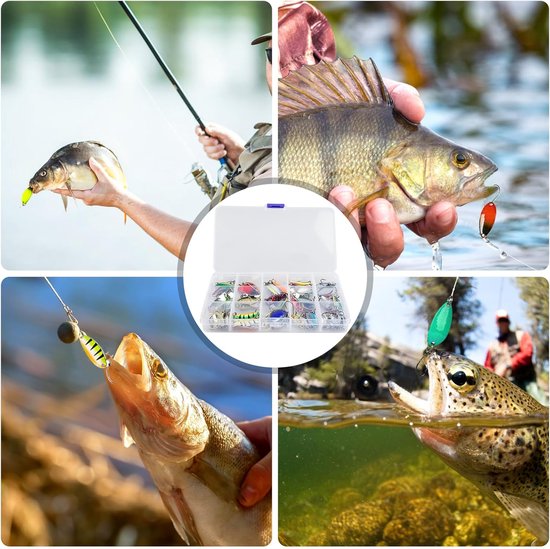 46-Delige Set Kunstaas Lepels voor Forel, Baars en Snoek - Diverse Gewichten — afbeelding 3