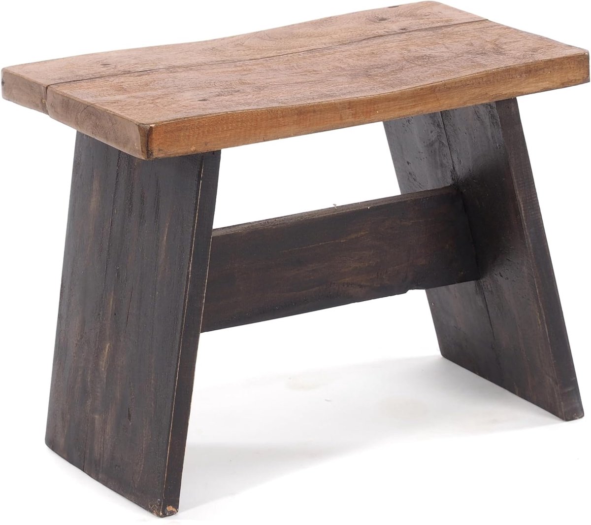 Houten Zitbankje - Voetbankje Ottomaan - Decoratief Meubel - Gerecycled Hout - 40x31x25 cm - Zwart Naturel