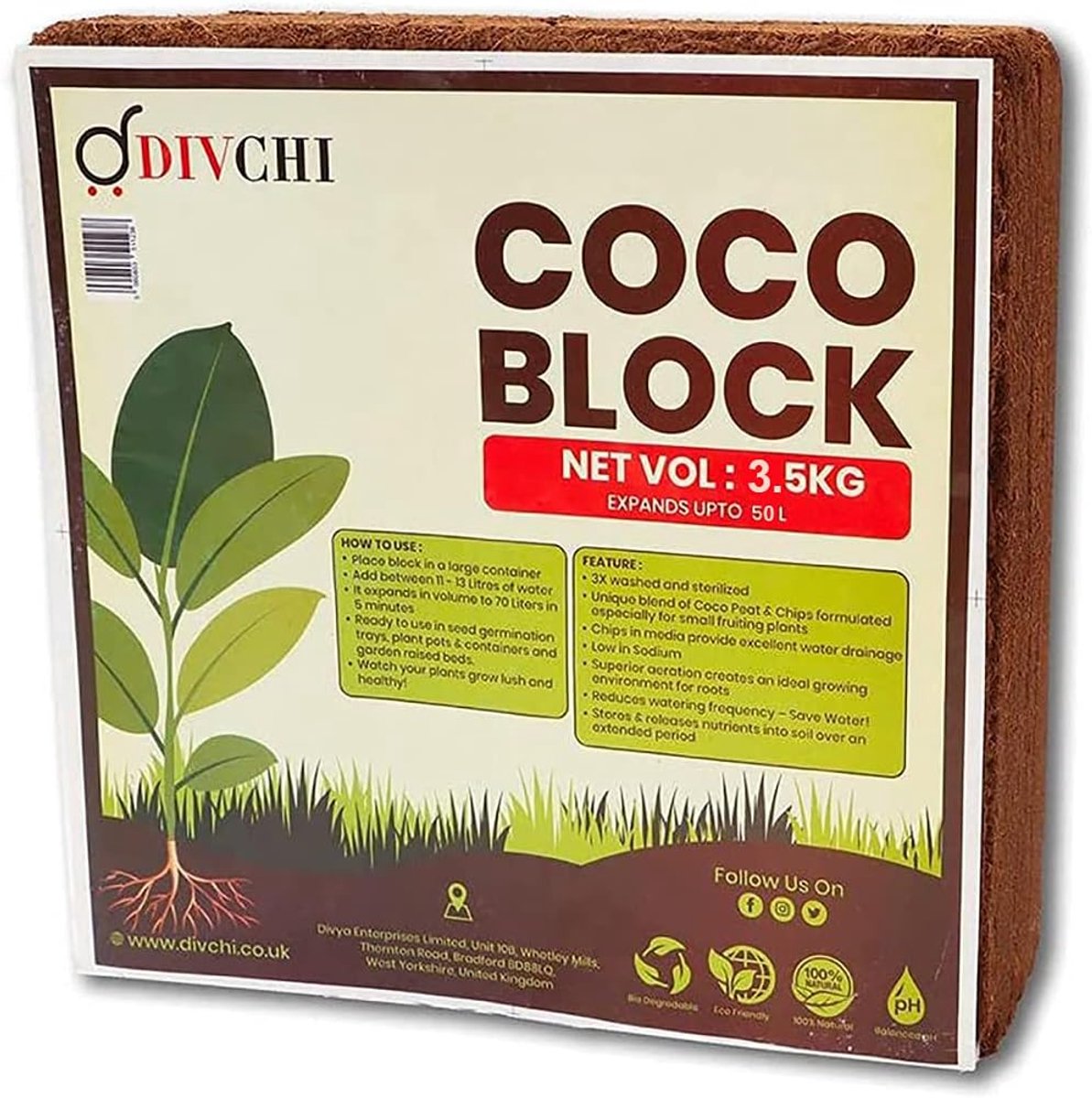 Kokosvezel Blok - Planten Grond - Planten Kweken - Hoge Vochtretentie - 50 Liter - Bruin