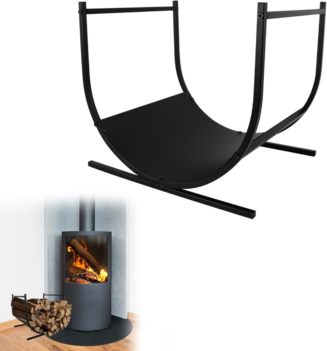 Houthaard Rek - Stapel Hout - Haardhout Opslag - U-vormig Design - 44 x 37 x 40 cm - Zwart