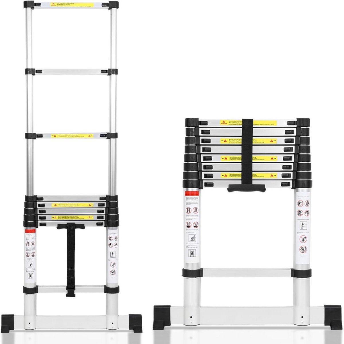 Telescopische Ladder - Uitschuifbare Ladder - Werkzaamheden Binnen Buiten - Stabilisator Bars - 2.6 Meter - Zilver