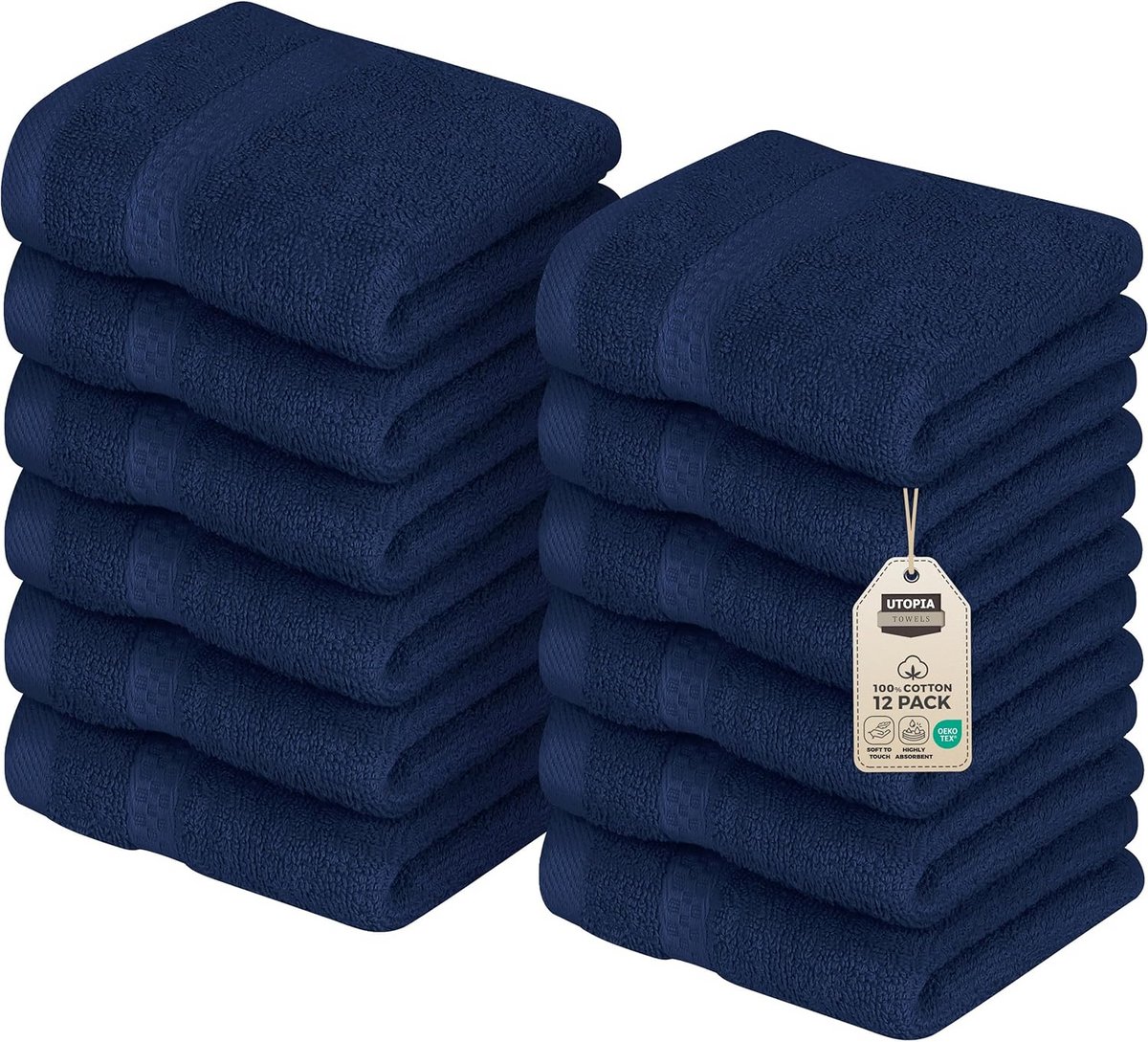 Washhanddoeken Set - Kleine Handdoeken - Dagelijks Gebruik - Zacht Ringgesponnen Katoen - 12 Stuks - Donkerblauw