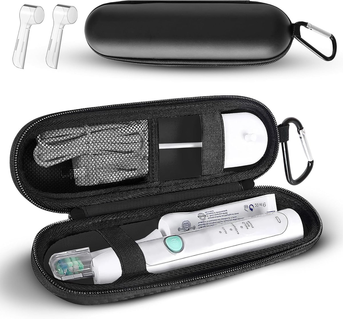 Reisetui Tandenborstel - Toilettas Opbergdoos - Hygiënisch Reizen - Geïntegreerde Karabijnhaak - 21 cm - Zwart