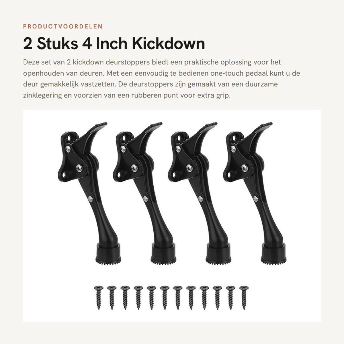 Dailygoods- Deurstopper Hoogteverstelbaar - Kickdown Deurstopper - Rubberen Punt - Zinklegering - 2 Stuks - Duurzaam en Slijtvast - Deurstoppers