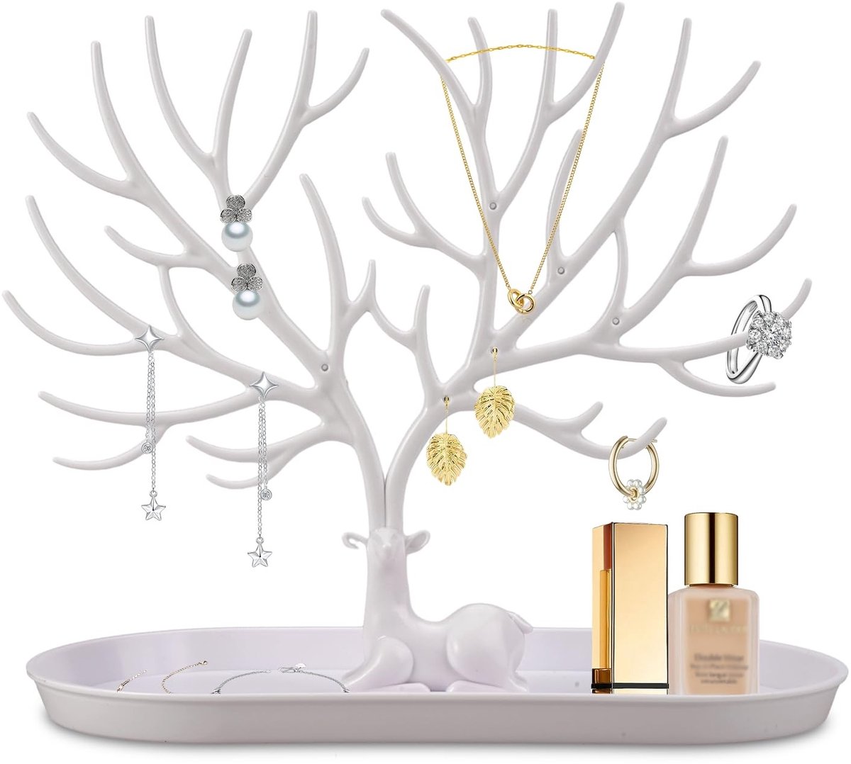 Dailygoods- Sieradenstandaard 2-in-1 - Sieradenhouder - Kettingen/oorbellen - Sieraden organizer - Lichtgewicht - Hoogwaardige PET kunststof