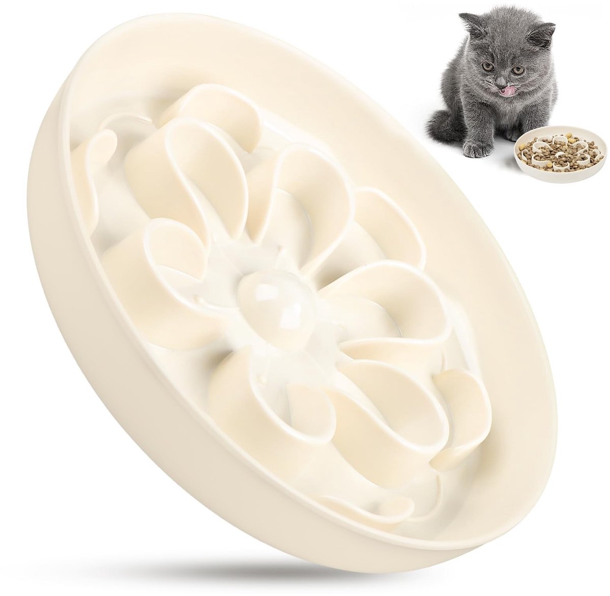 Dailygoods- Anti-sling Bak - Langzame Voeding - Kattenbak - Hondenbak - Overloopbestendig - Interactief Bloemendesign - Vermindert Inslikken - Voerbak