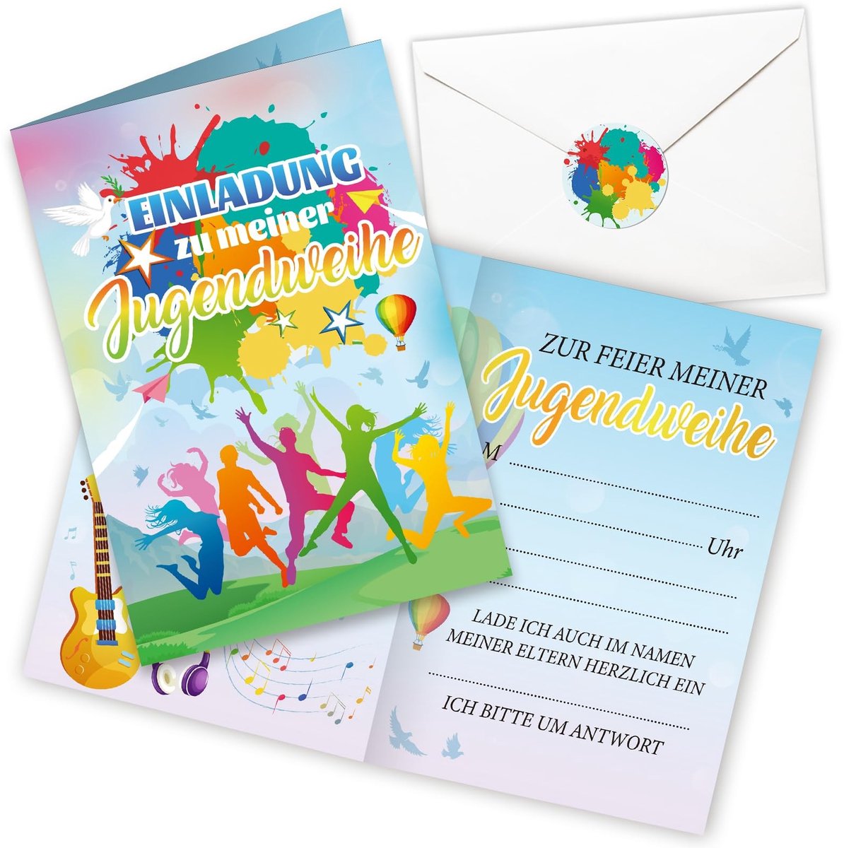 Dailygoods- Uitnodigingskaarten 12 stuks - Uitnodiging Kinderfeestje - Jeugdwijding - Kleurrijke Ontwerpen - Inclusief Enveloppen - Stickers - Feestkaarten