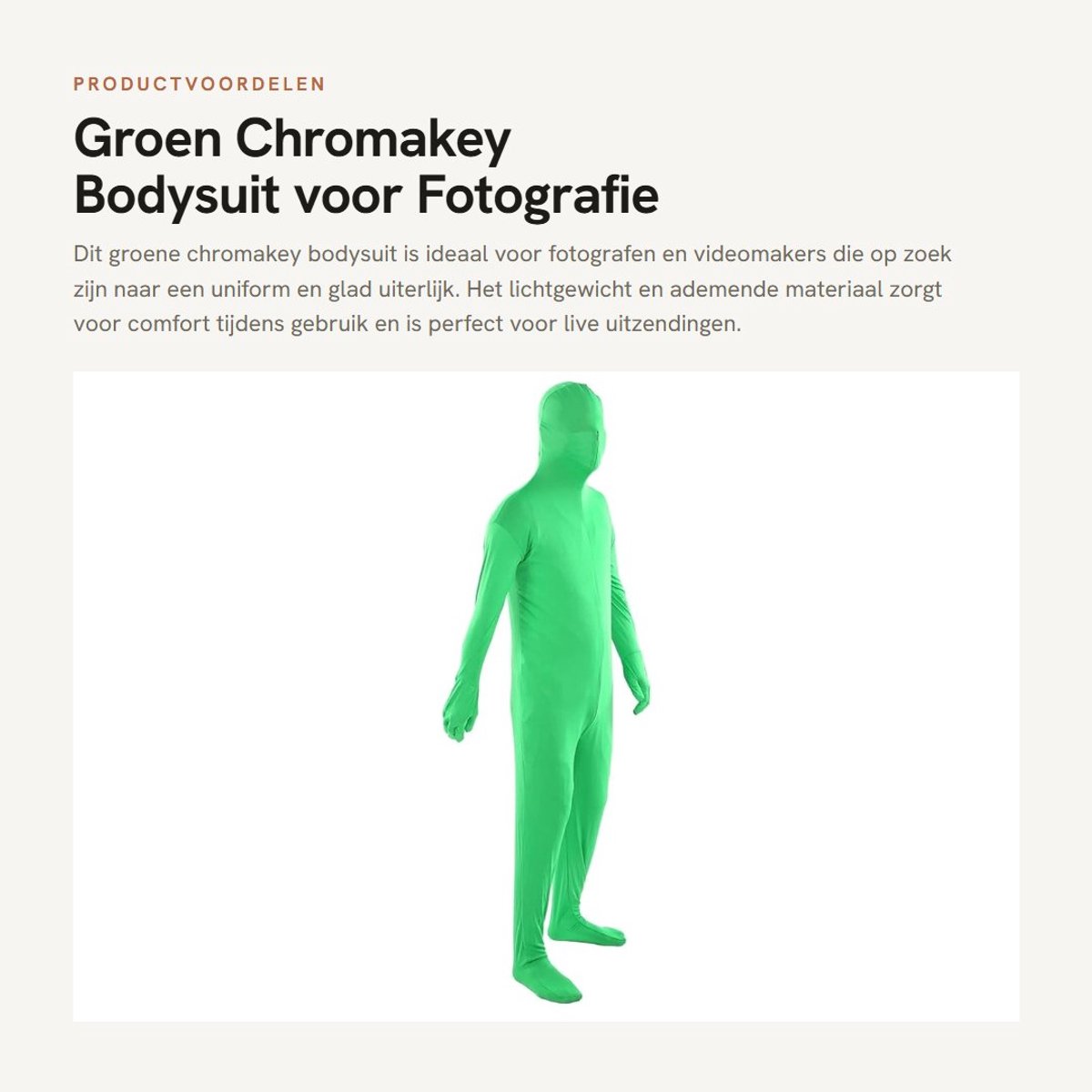 Dailygoods- Greenscreen Pak Unisex - Fotografie Kostuum - Elastisch/Ademend - Verdwijnend Effect - Achterzijde Ritssluiting - Herbruikbaar - Chromakey Pak