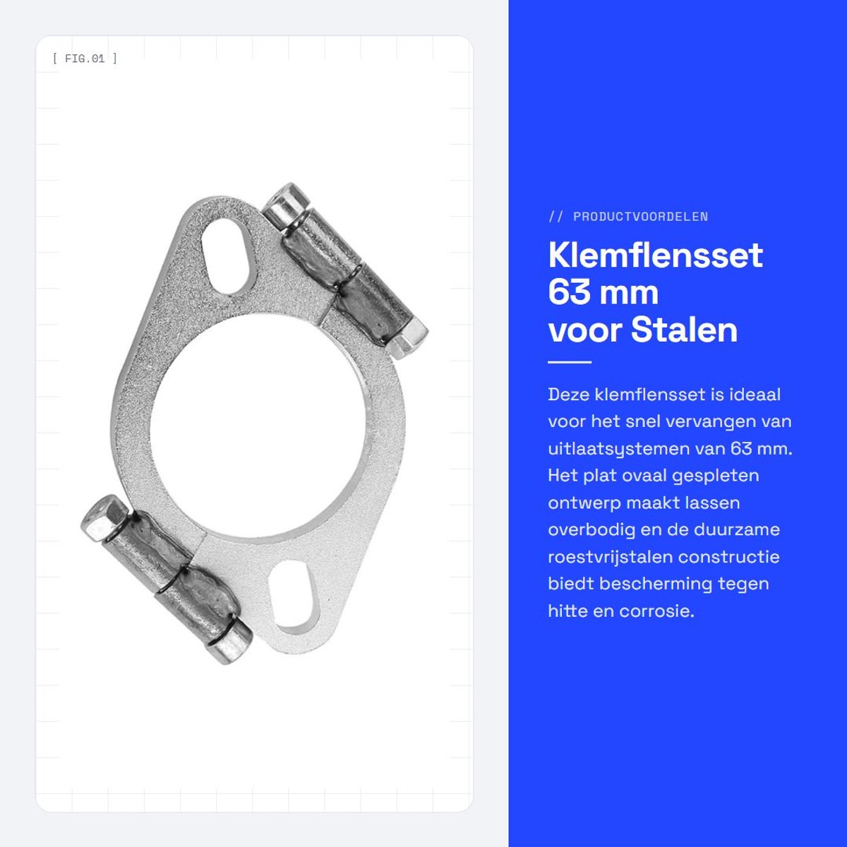 Dailygoods - Klemflensset 63 mm voor Stalen Uitlaatsystemen