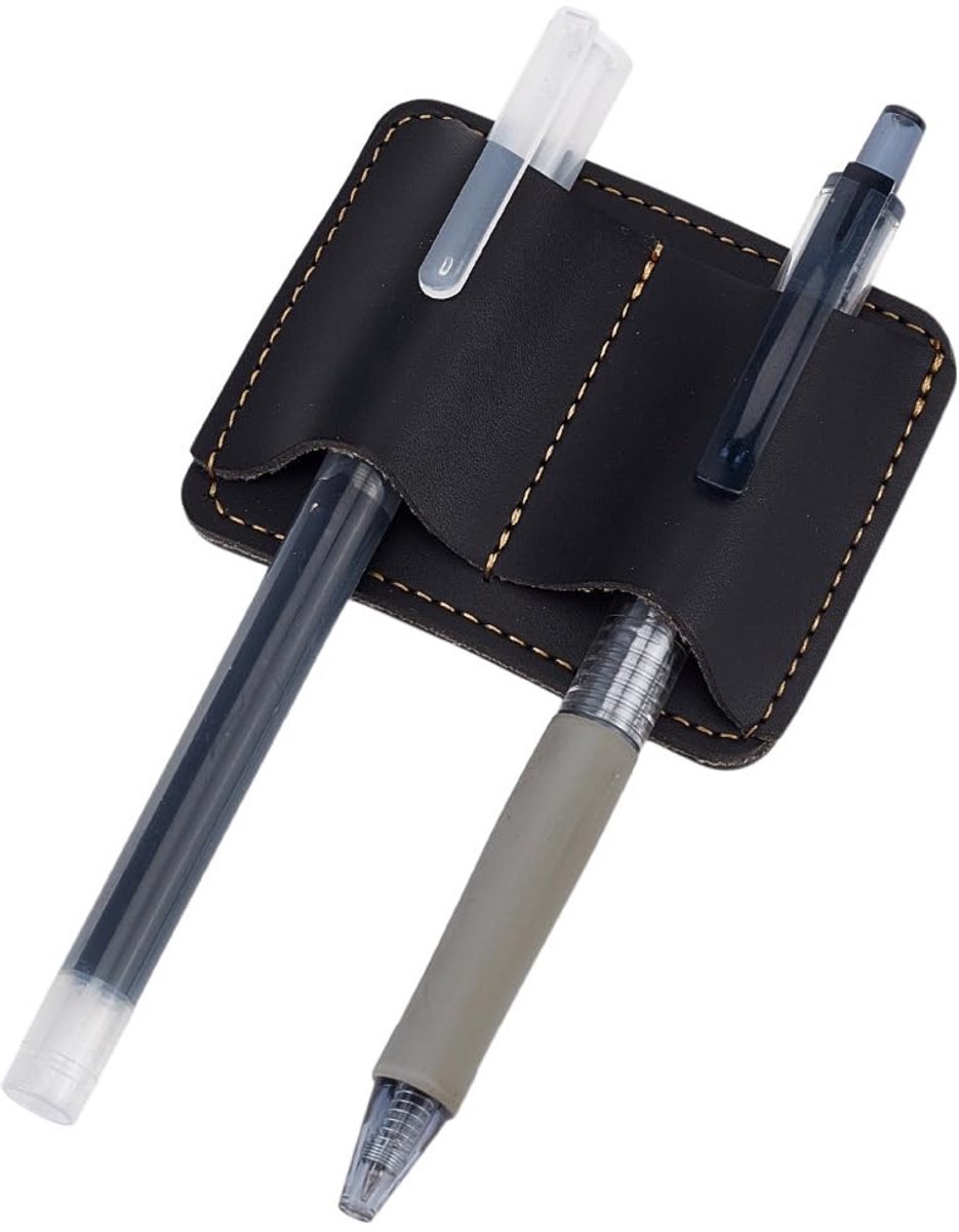 Dailygoods- Pennenhouder met clip - Draagbare Kunstleren Organizer - Dubbele Sleuf - Schrijfwarenhouder - 7,7 x 6,1 cm - Penbescherming tegen krassen - Pennenorganizer