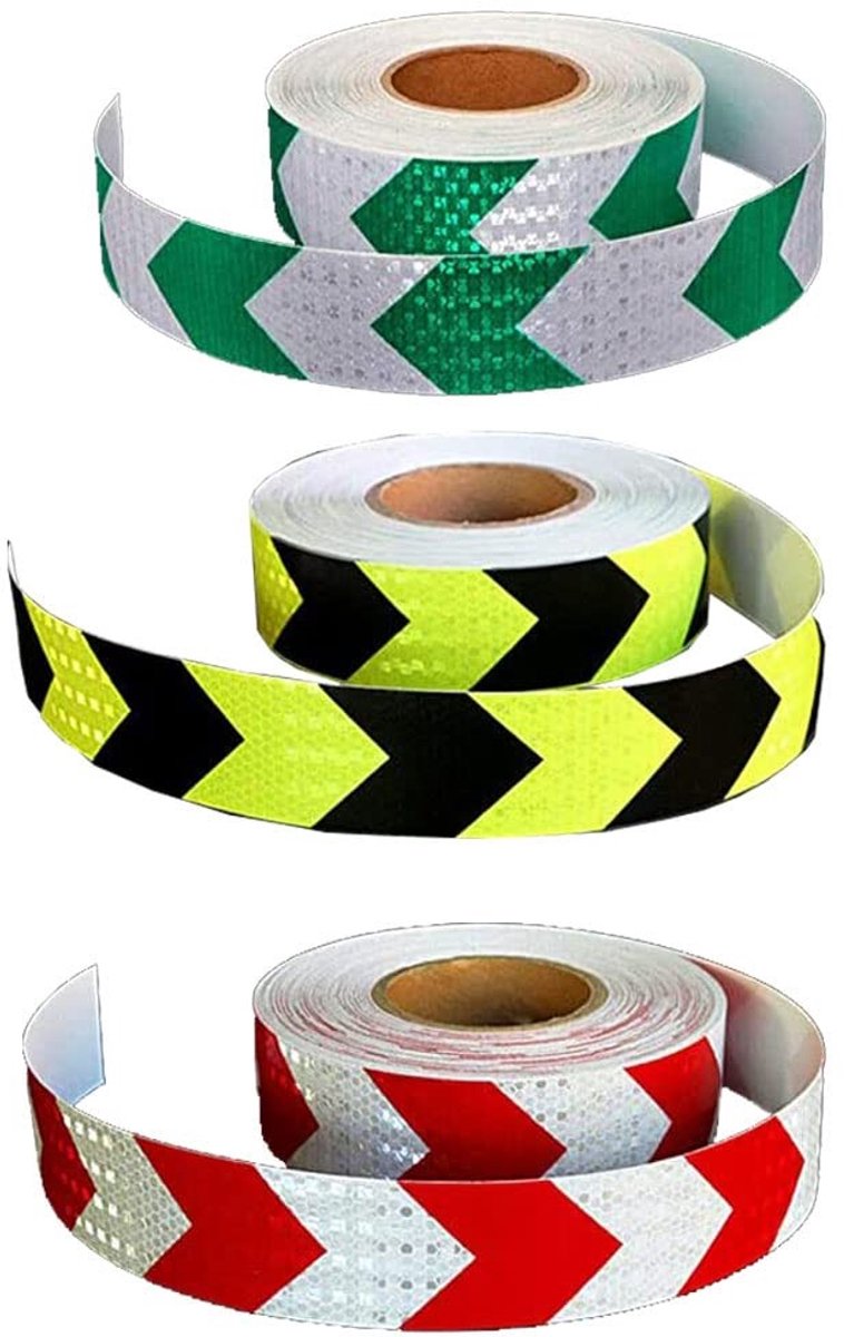 Dailygoods- Waarschuwingstape Waterdicht - Reflecterende Tape - 3 Stuks - 5cm x 3m - Scheurvast - Pijlvorm - Reflectietape