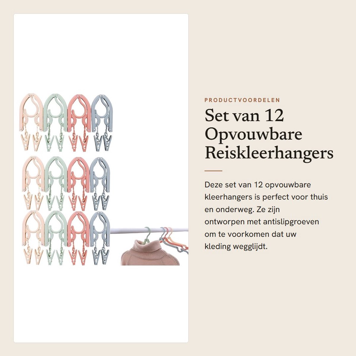 Dailygoods- Reiskleerhangers 12 Stuks - Opvouwbare Kleerhangers - Antislip - Multifunctioneel - Wandmontage - Organisatie Kleding - Kledinghanger