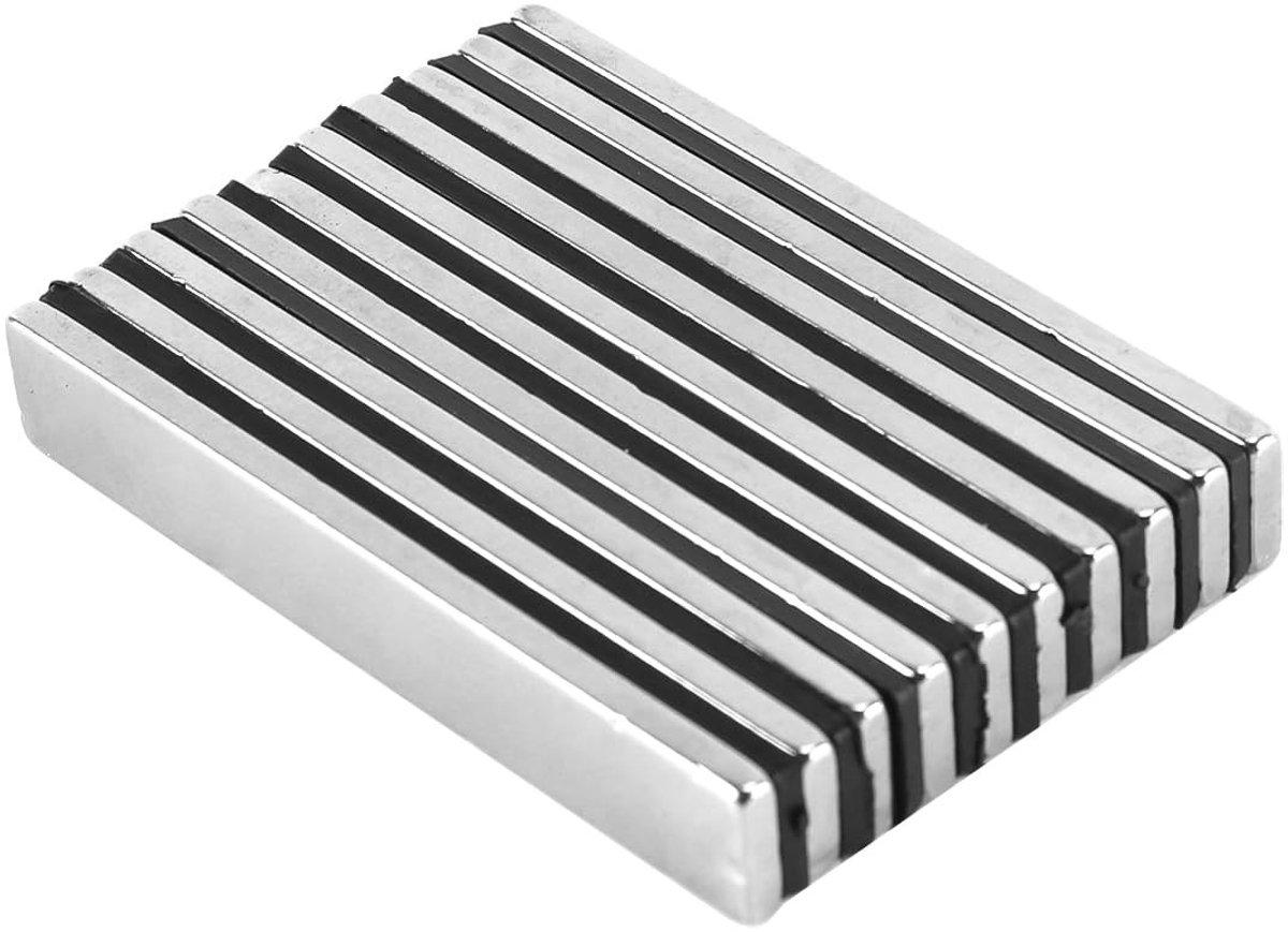 Dailygoods- Neodymiummagneten 10 stuks - Extra sterke rechthoekige magneet - Zelfklevende magneten - Magneten voor koelkast - Magneten voor whiteboard - Afmetingen 60 x 10 x 3 mm