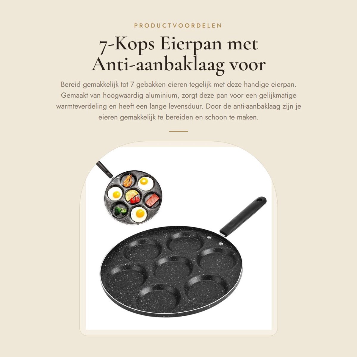 Dailygoods- Eierpan 7 Kop - Maifan Antiaanbaklaag - Gelijkmatig Verwarmd - Hittebestendig Handvat - Duurzaam Aluminium - Geschikt voor Thuis/Restaurant - Koekenpan