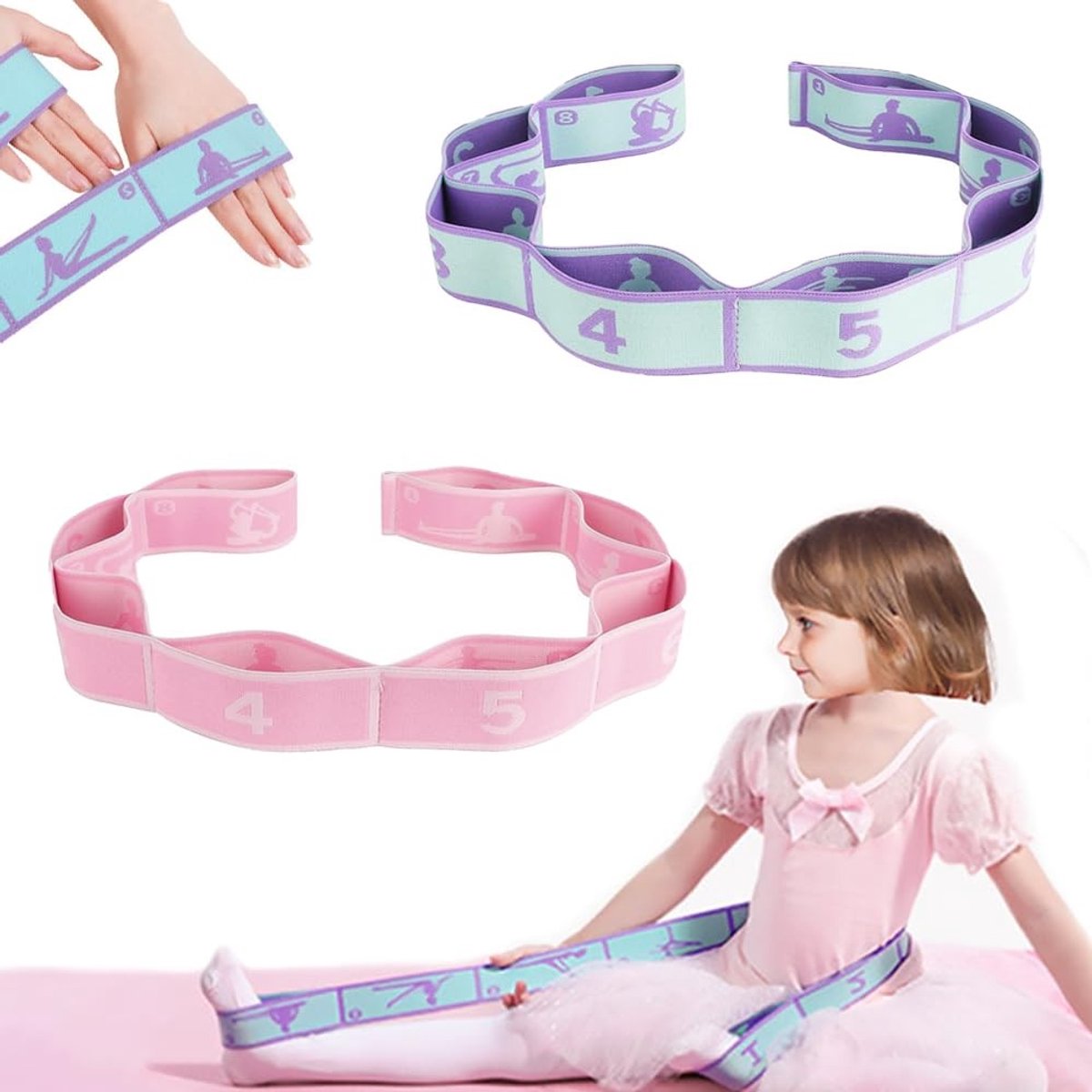 Dailygoods- Stretchband 2 Stuks - Yoga Stretchband met 8 Lussen - Elastische Weerstandsband - Gymnastiek Stretcher - Flexibel Polyester - 90 x 4 cm - Yogariem