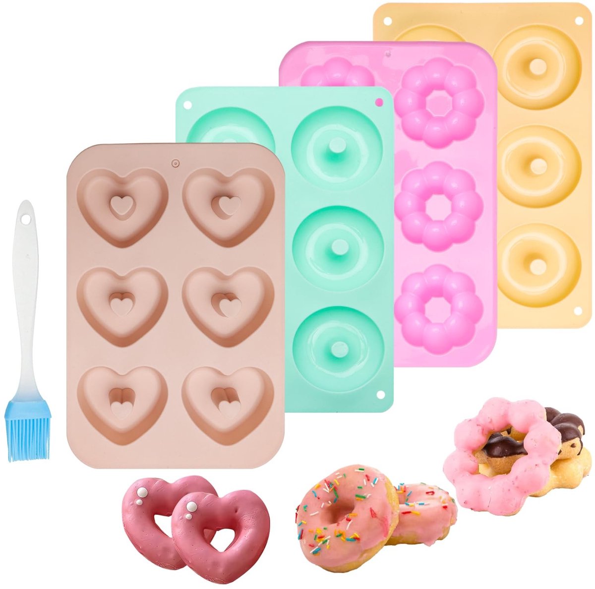 Dailygoods- Donutbakvorm 4 Stuks - Siliconen Bakvormen - Antiaanbaklaag - Oliekwast - Voor Cake/Bagels/Muffins - Afmetingen 26,5x16,7 cm - Bakvorm