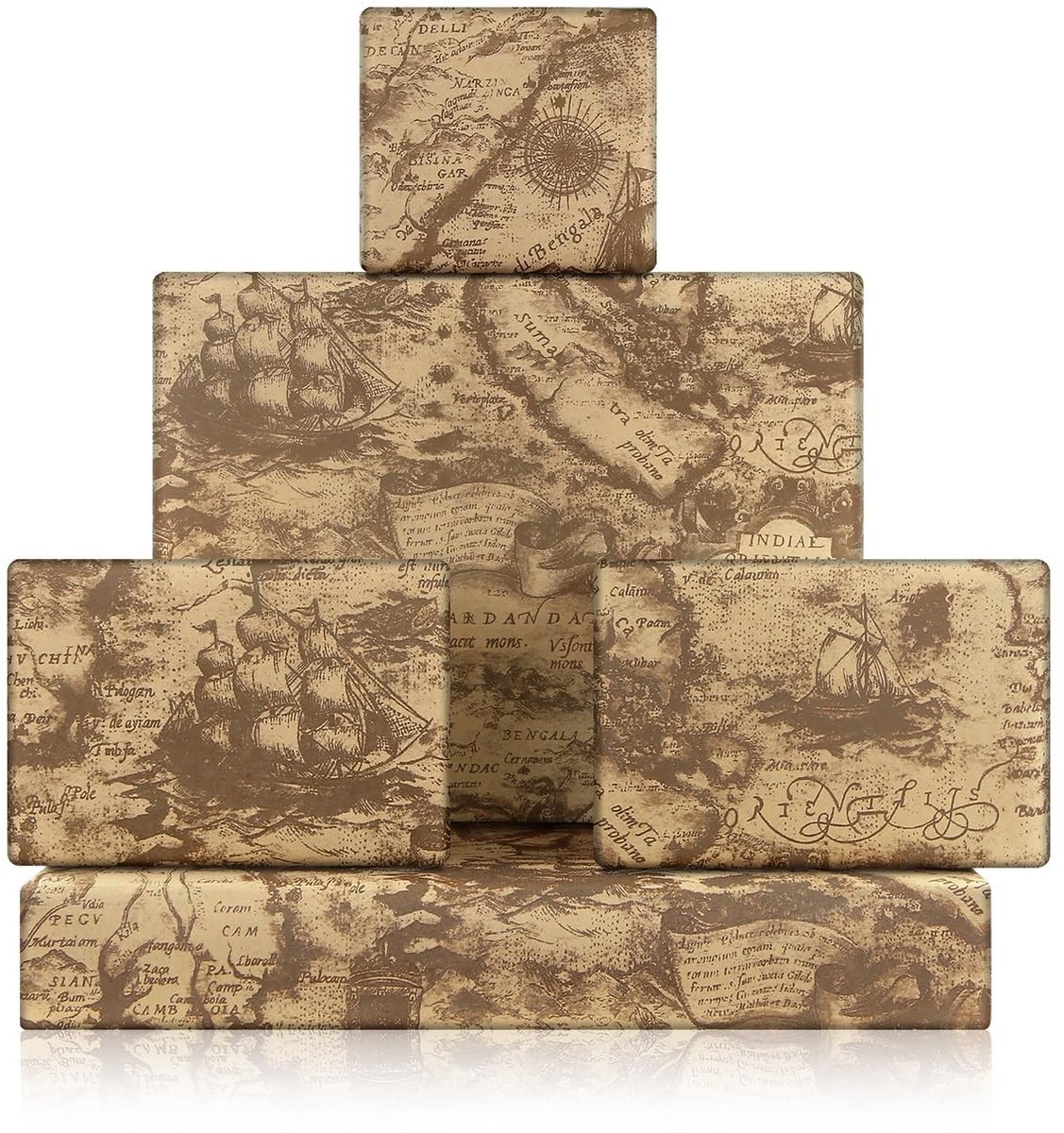 Dailygoods- Cadeaupapier Vintage Stijl - Antiek Kraftpapier - Wereldkaart - Nautisch Ontwerp - 4 Vellen - 50 x 70 cm - Inpakpapier