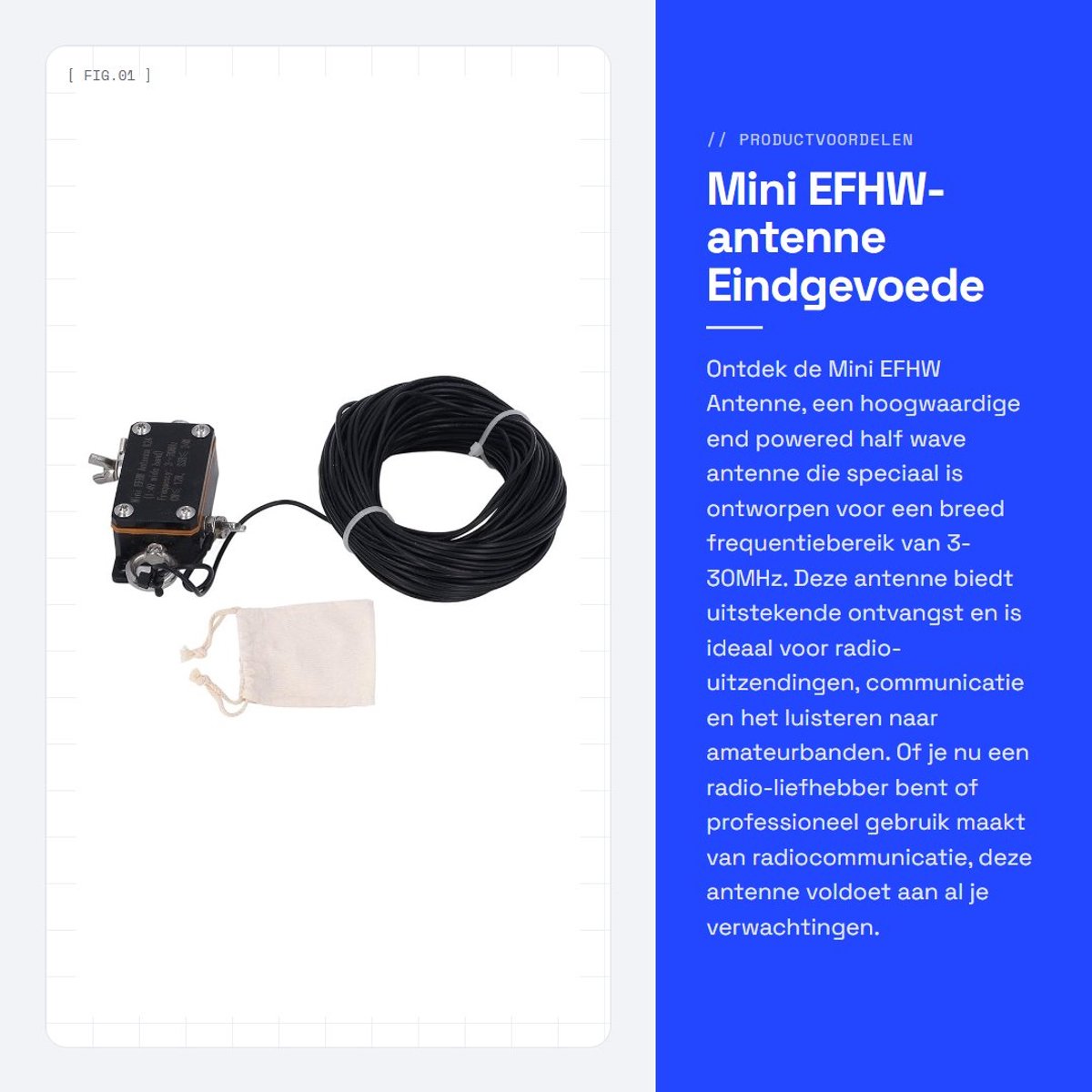 Dailygoods- Kortegolfantenne Mini EFHW - Eindgevoede Antenne - Frequentiebereik 3-30MHz - 50 Ohm Impedantie - Inclusief Opbergtas - Stabiele Ontvangst - Radioantenne