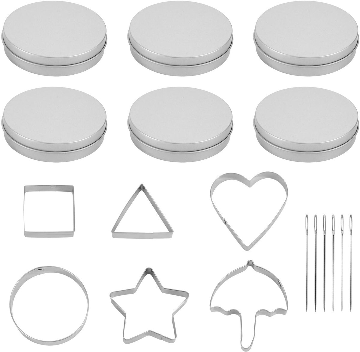 Dailygoods- Koekjesvormpjes 18-delige Set - Roestvrijstalen Suikerkoekjesnijders - Ronde/Ster/Driehoek/Paraplu/Vierkante/Hartvormen - Bakgereedschap - Creatieve Desserts - Inclusief 6 Ronde Houders - Koekjesstempels