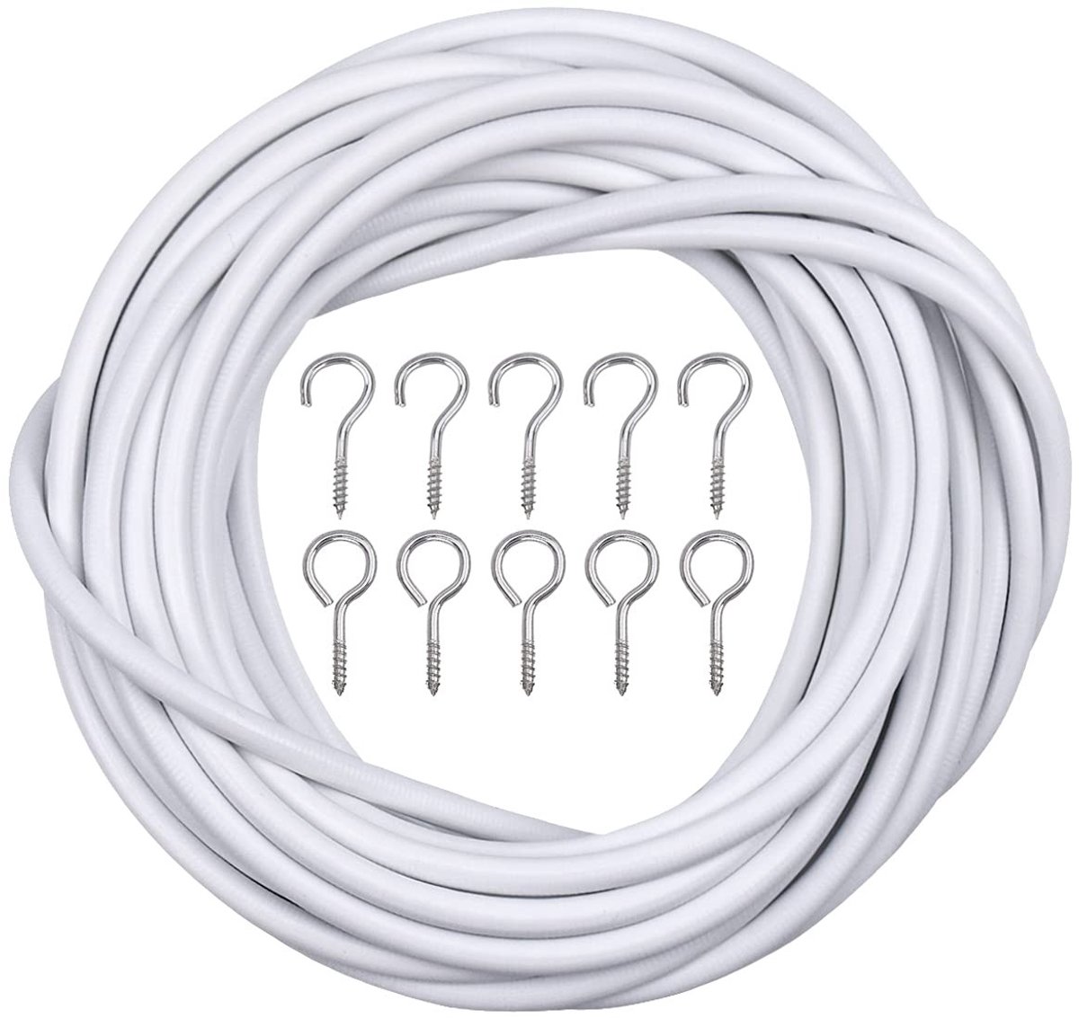 Dailygoods- Gordijndraad 10 m - Set met 20 Haken/Ogen - Witte Gordijn Draad - Geschikt voor Houten/Metalen Ramen - Eenvoudig te Monteren - Ophangkoord