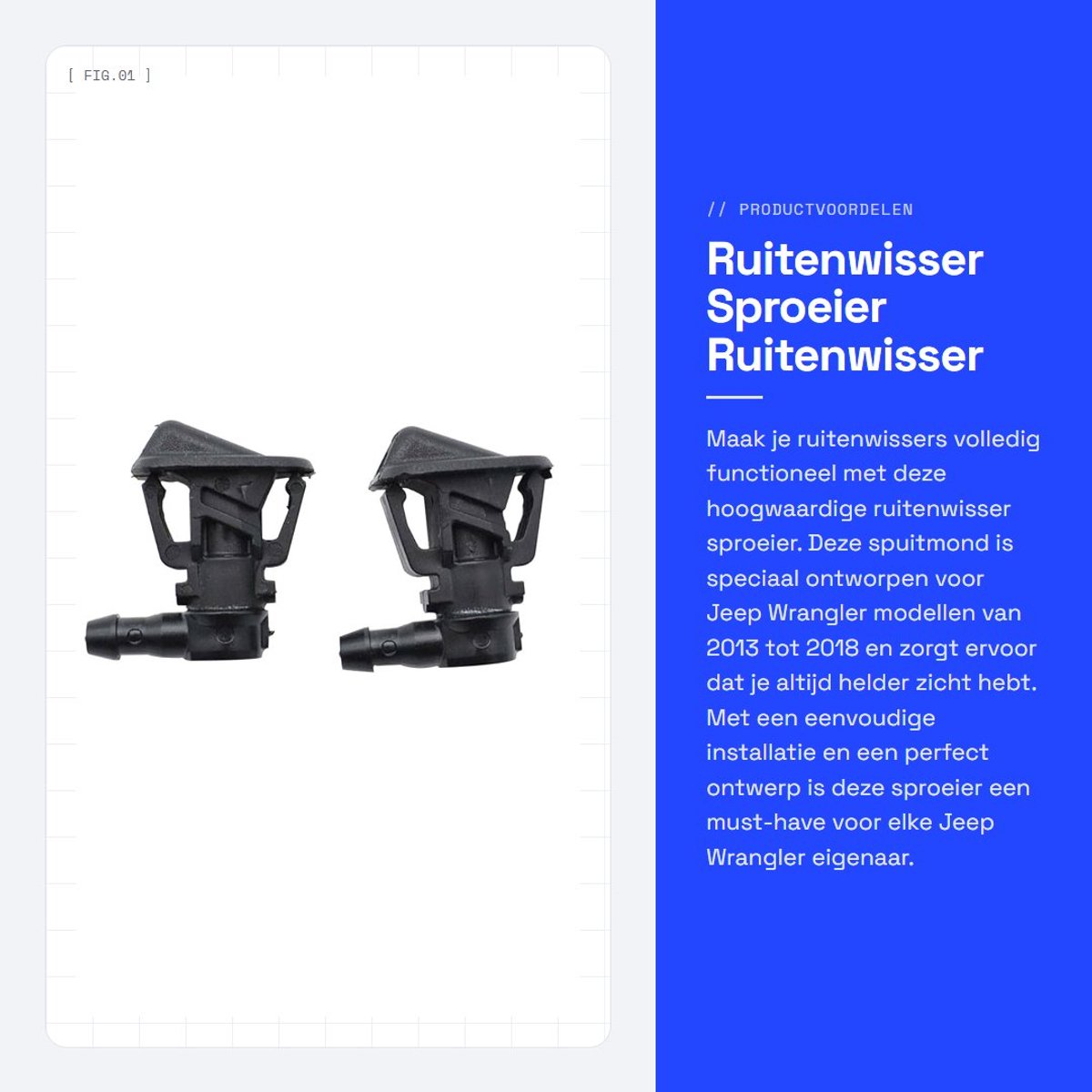 Dailygoods- Ruitenwissersproeier - 2x Sproeiers - Geschikt voor JE-EP Wrangler - Onderdeelnummer 68164356 - Hoogwaardig materiaal - Slijtvast en duurzaam - Sproeier