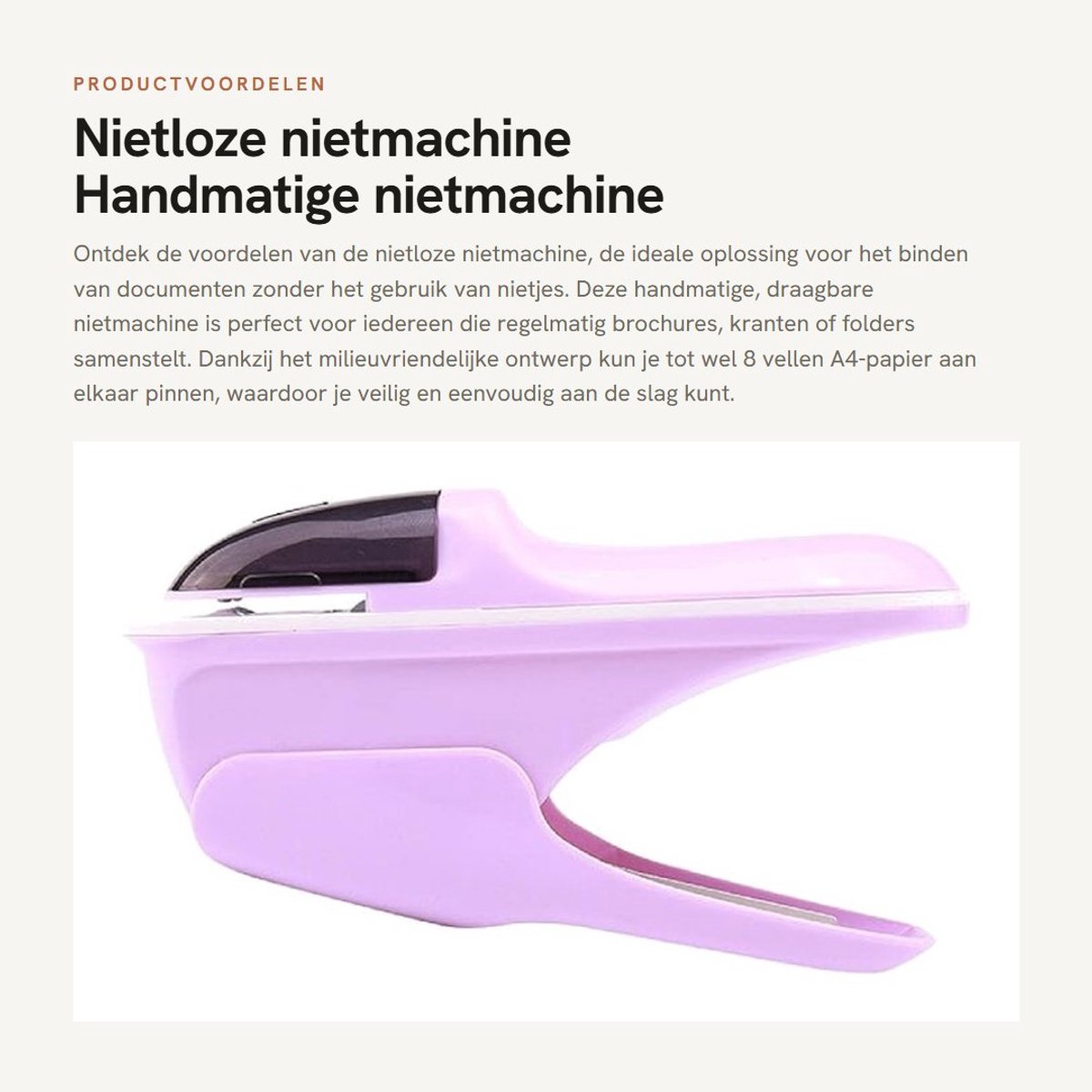 Dailygoods- Nietmachine Milieuvriendelijk - Handmatige Nietmachine - Draagbare Nietmachine - Nietjesvrij - Schrootverzameldoos - Geschikt voor Kinderen - Papierbinder
