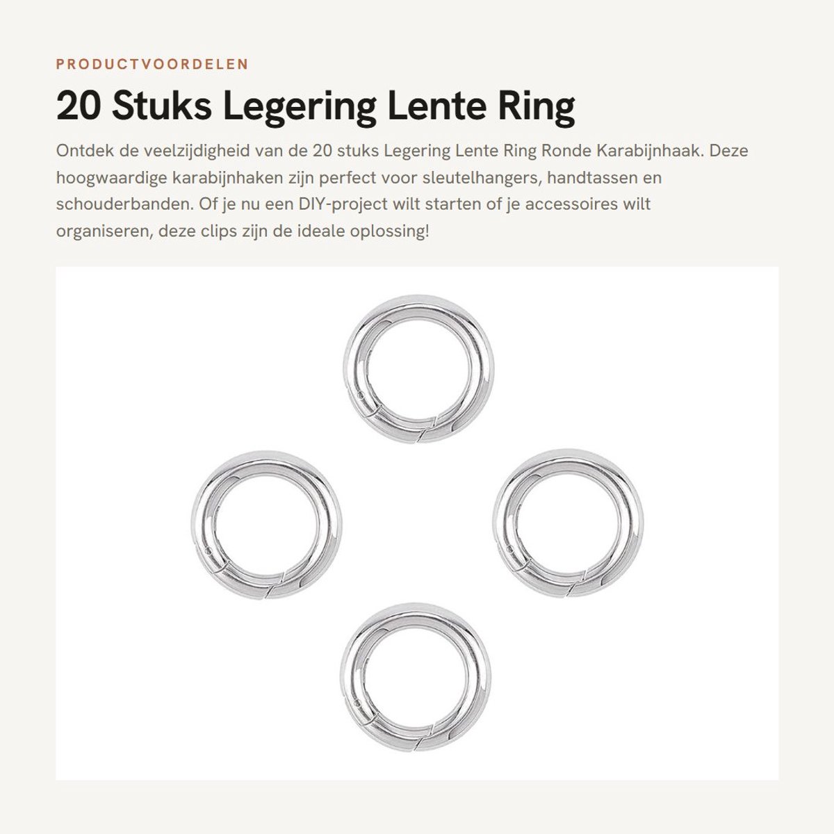 Dailygoods- Karabijnhaak Ronde 20 stuks - Sleutelhanger - Zinklegering - Snap Clip - Trigger - 17mm - Geschikt voor handtas en rugzak - Snaphaak