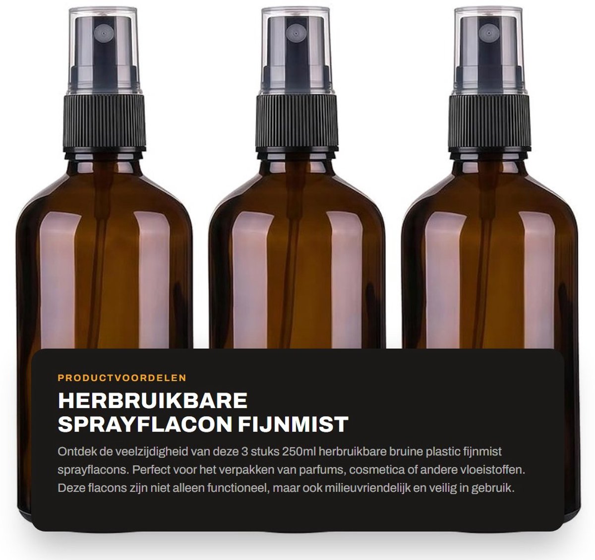 Dailygoods- Sprayfles 250ml - 3 Stuks - Fijne Verstuiver - Bruin Plastic - Herbruikbaar - Gezond en Milieuvriendelijk