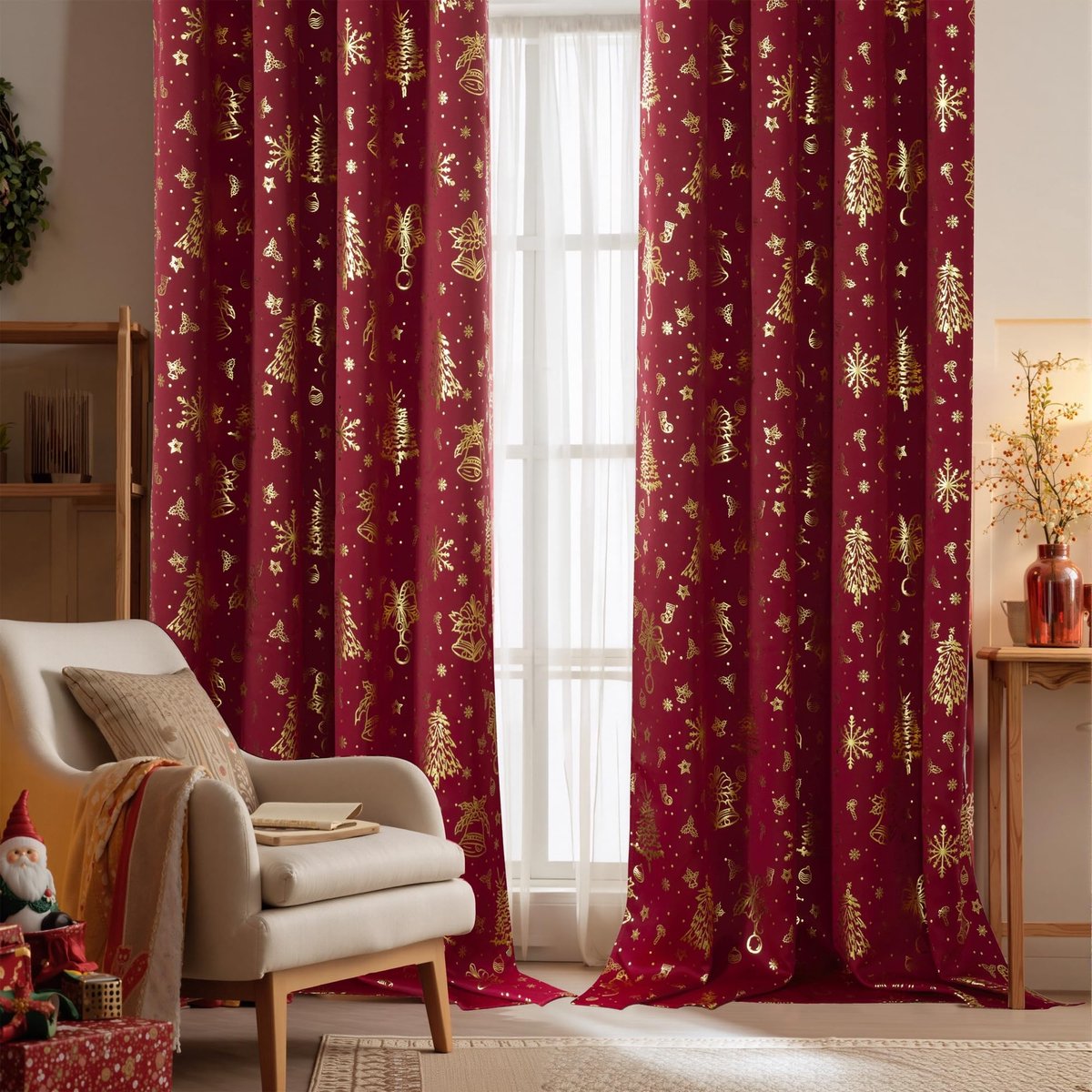 Dailygoods- Gordijnen Thermo-Verduisterend 140x175 cm - 2 Stuks - Blackout Gordijnen - Kerstprint - Polyester - Veiligheidswaarschuwing - Verduisteringsgordijnen
