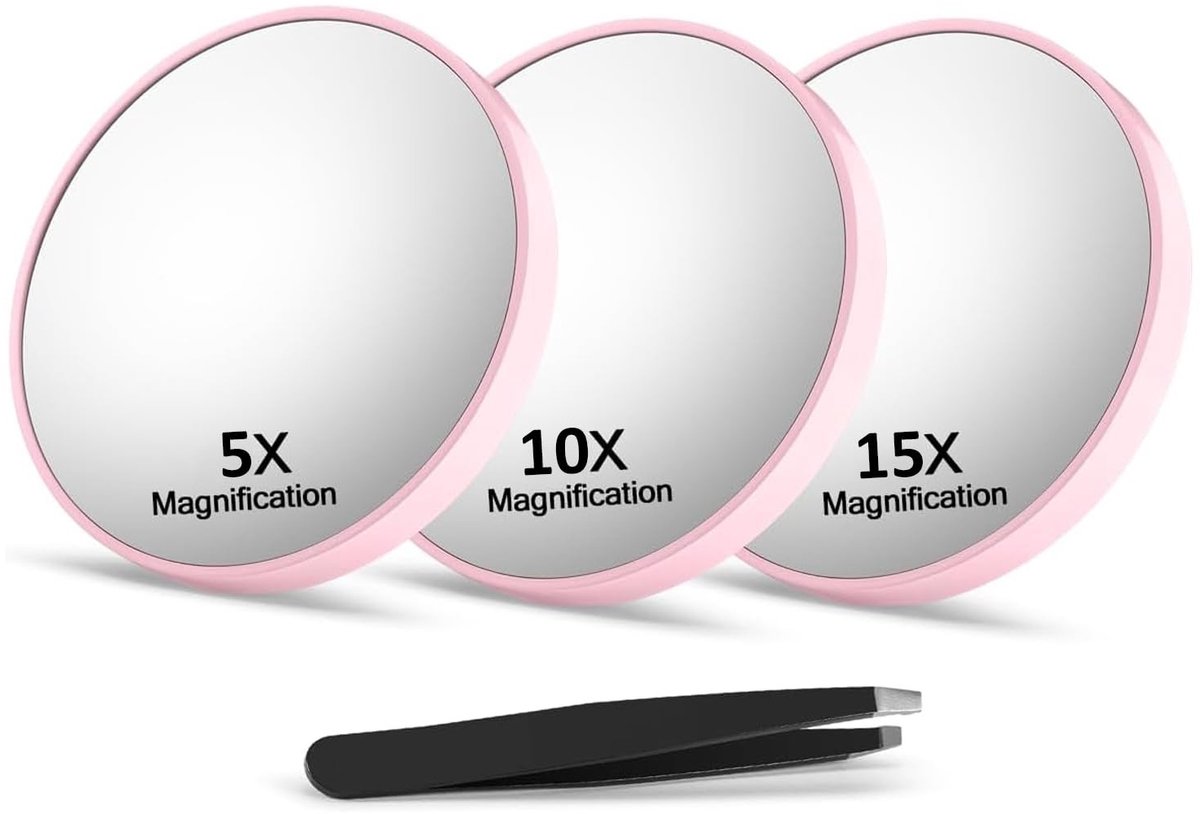 Dailygoods - 3 Stuks Compacte Make-up Spiegels Met Vergroting - Inclusief Precisietang