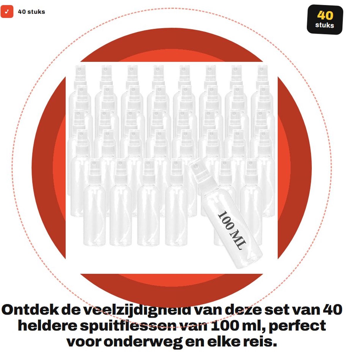 Dailygoods- Spuitfles 100 ml - 40 Stuks - Draagbare Verstuiver - Plastic Navulbaar - Fijne Nevel - Ideaal voor Reizen