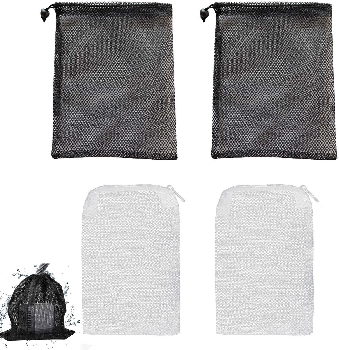 Dailygoods- Filterzak - Mesh Filterzakken - Nettas voor Aquarium - Pomp-Barrière - Zwart/Wit - 1 Stuk - Aquariumfilter