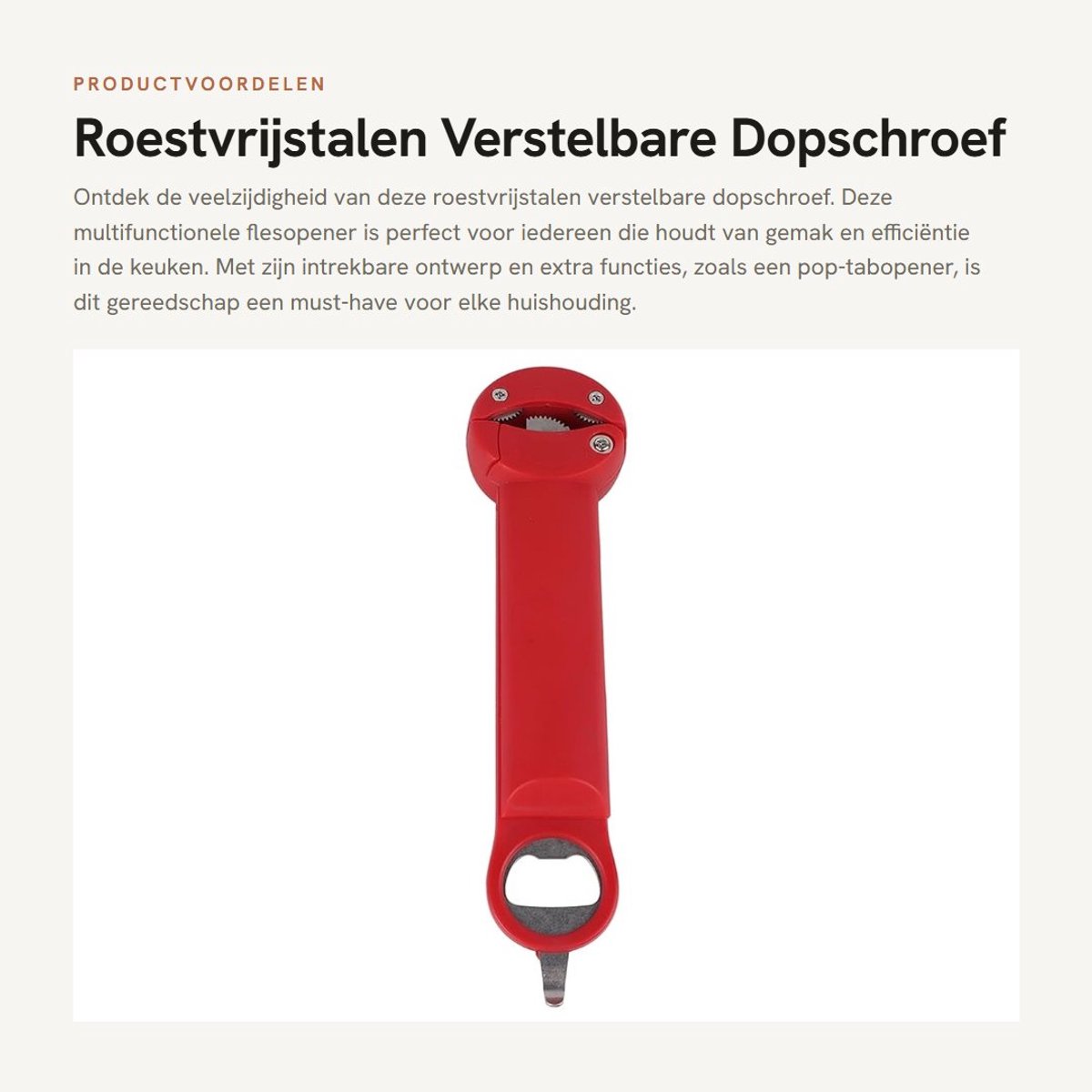 Dailygoods- Flesopener Verstelbaar - Multifunctionele Dopschroef - Pop-tabopener - Extra Flesopeningsgereedschap - Wetenschappelijk Hefboomprincipe - Verdikte Handgreep - Opener