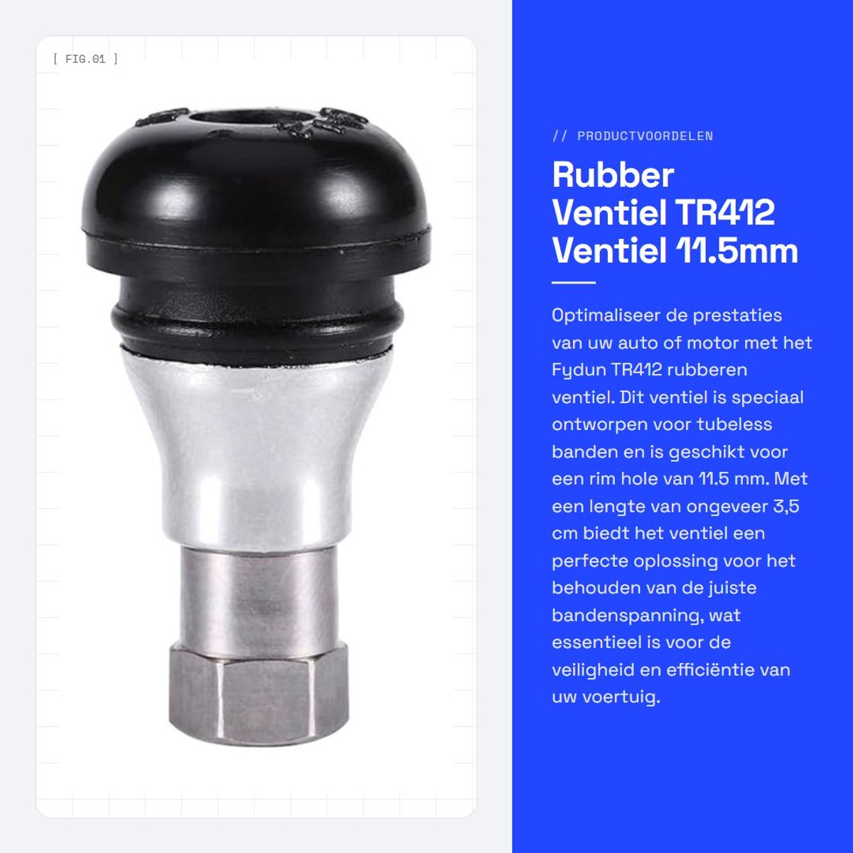 Dailygoods- Valve 11.5mm - Rubber - Chroom - Geschikt voor autobanden - 1 stuk - Elegante uitstraling - Bandenventiel