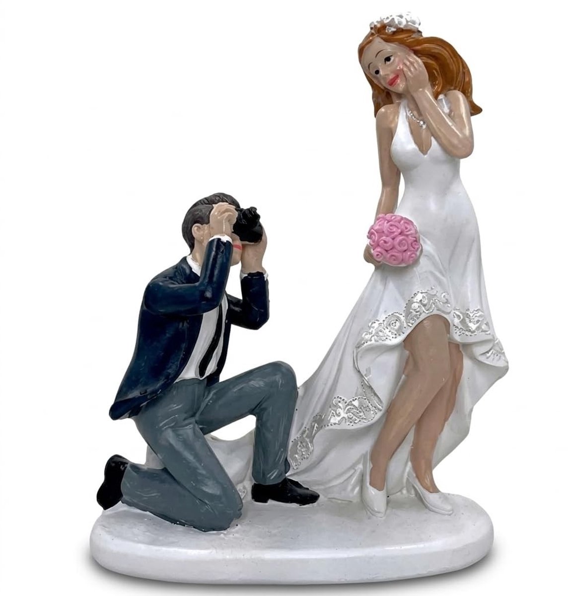Dailygoods- Taarttopper Bruidspaar - Taartdecoratie - Taartversiering - Decoratiefiguur - Handbeschilderd - Polyhars - Taartfiguur