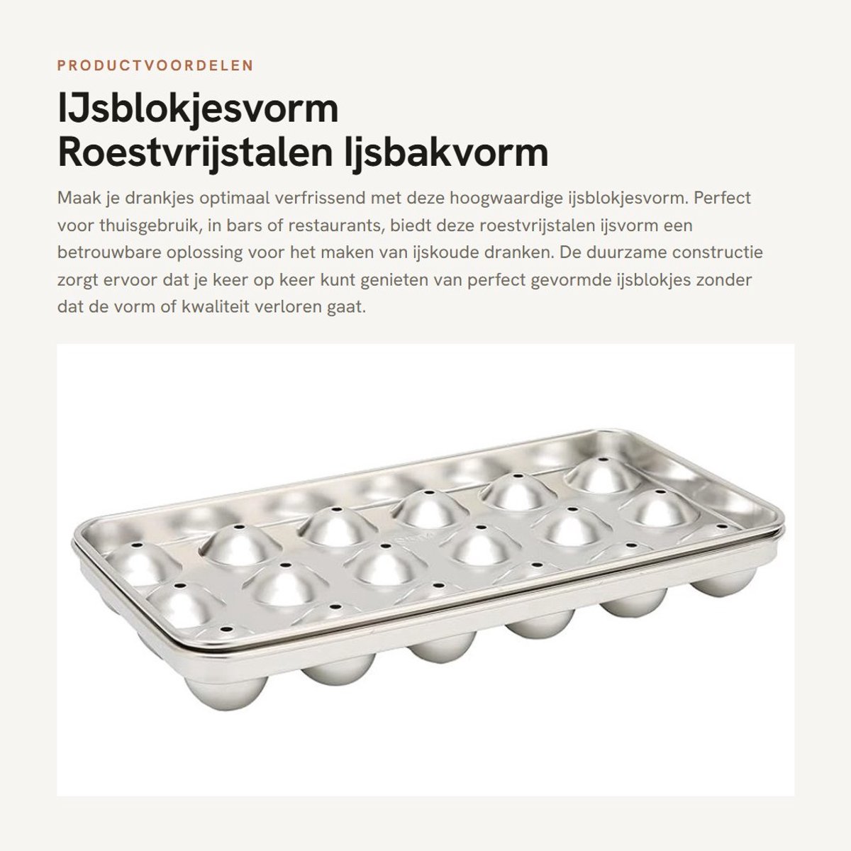 Dailygoods- IJsblokjesvorm Roestvrij staal - IJsblokjesvorm groot - IJsblokjesvormen - IJsblokjesvorm met deksel - Duurzaam - 18 IJsblokjes capaciteit - Ijsbak