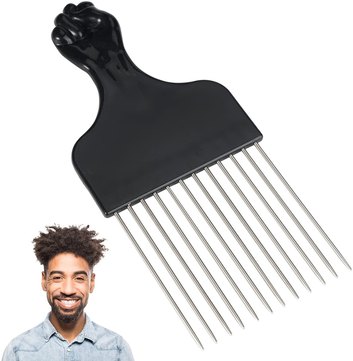 Dailygoods- Afro-haarkam - Brede Kam met Krullende Tanden - Roestvrij Staal - Antislip Handvat - Hoofdmassagekam - Duurzaam en Schokbestendig