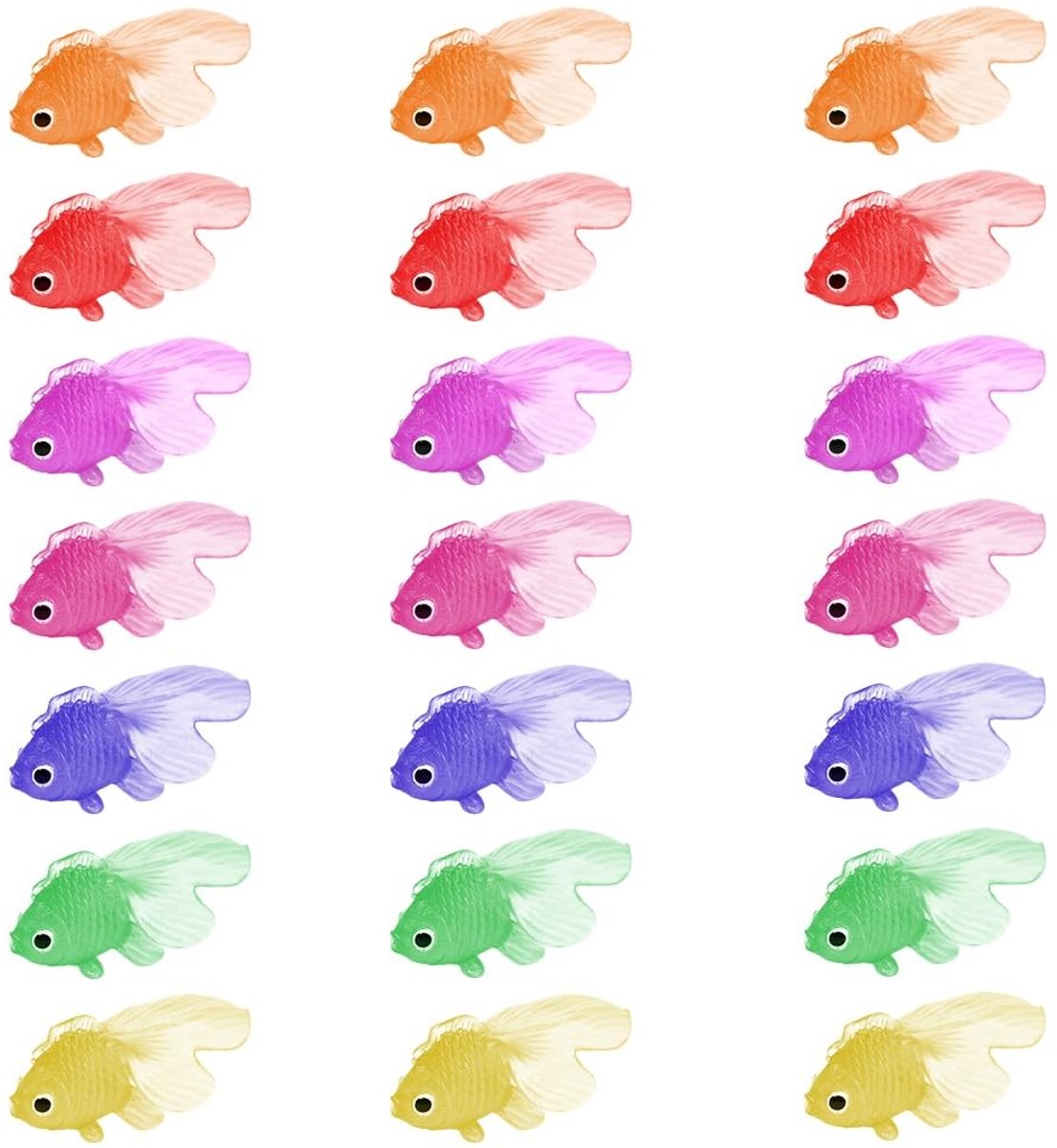 Dailygoods- Neon-vissen 21 stuks - Kunstdrijvende Nep Vissen - Zacht Rubber - Decoratie voor Aquarium - Speelgoed voor Katten - Kleurrijk Ornament - Nepvis