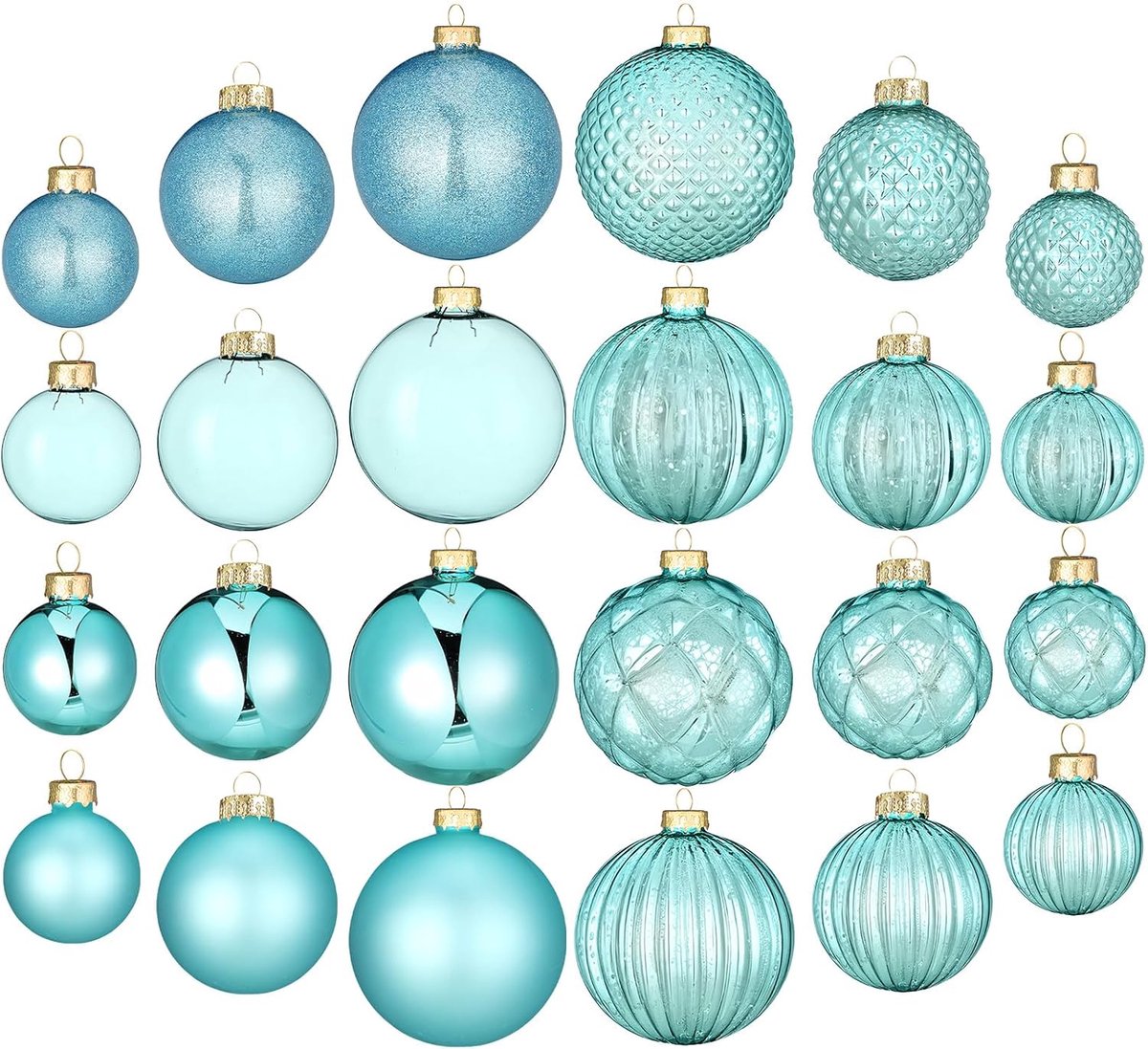 Kerstballen Set - Decoratie Ballen - Kerstboom Versieren - Handgemaakt Glas - 24 Stuks - Blauwgroen – foto 5