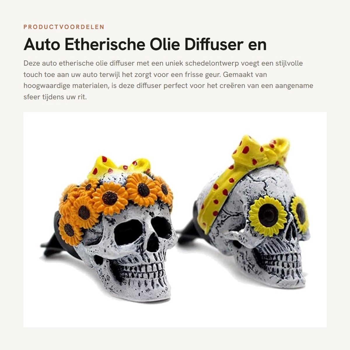 Dailygoods- Etherische Olie Diffuser - Auto Luchtverfrisser - Aromatherapie Decoratie - Schedelontwerp - Ventilatieaccessoire - Uniek Cadeau