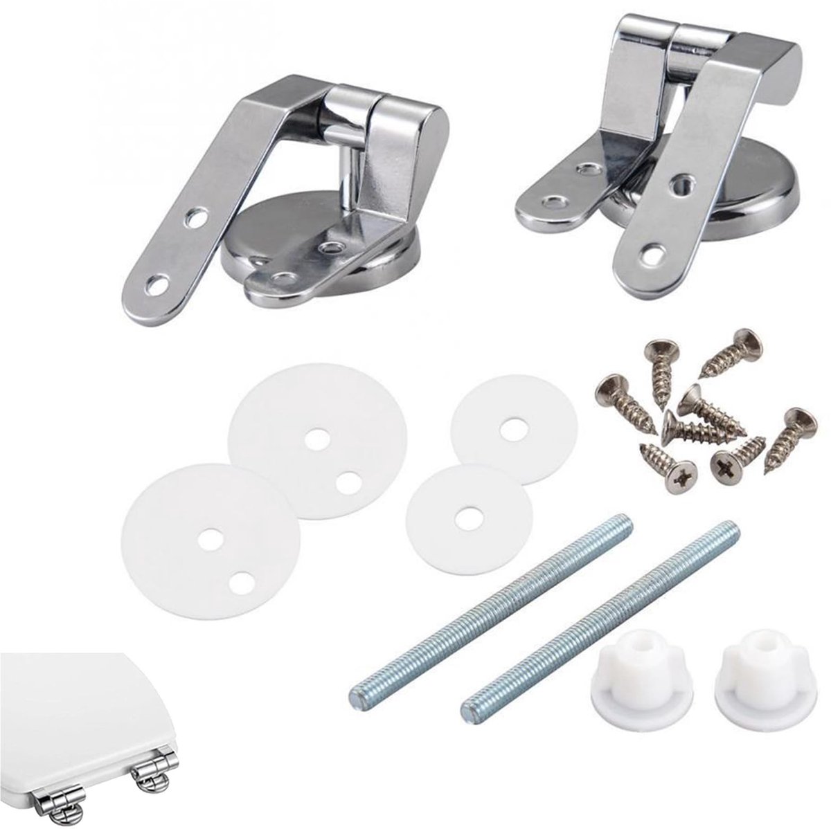 Dailygoods- WC-Brilscharnieren Set - Toiletscharnieren Zinklegering - Geschikt voor MDF/Hout/Kunsthars - Inclusief Accessoires - Afmetingen 10x4x3 cm - Voor Diverse Toiletten - Toiletdeksel