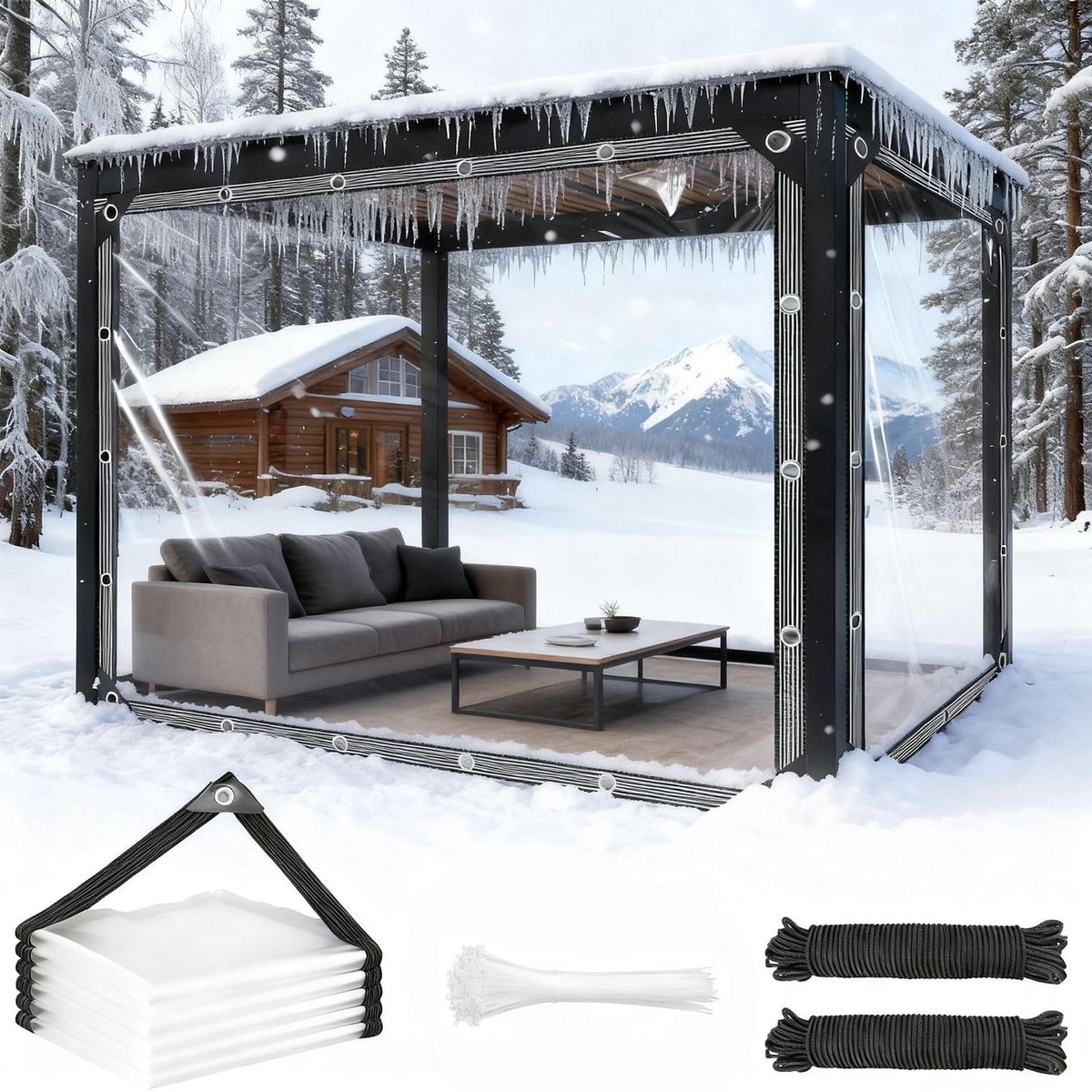 Dailygoods- Windscherm Uittrekbaar 2,5 x 1,8 m - Waterdicht - Scheurbestendig - Transparant - UV-bescherming - Inclusief 20 Kabelbinders - Afscherming