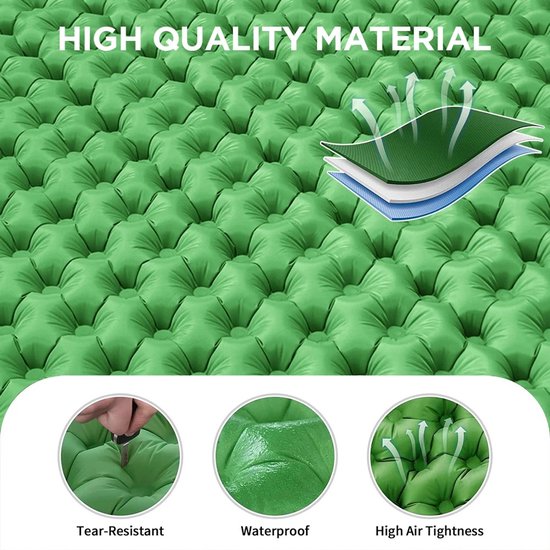 Stervia Slaapmat 2 Personen - Opblaasbare Slaapmat - Campingmat Opblaasbaar - Met Kussen - Ingebouwde Pomp - Groen - 120 × 200cm — afbeelding 3