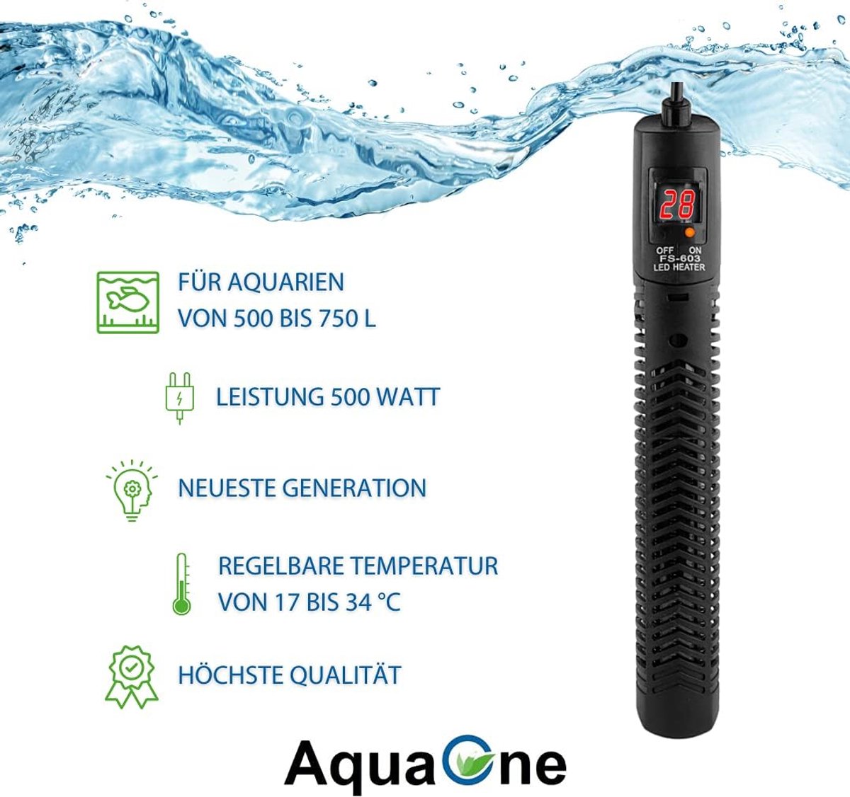 Aquarium Verwarming - Verwarmingsstaaf Aquarium - Water Temperatuur Regelen - Digitaal Instelbaar - 500 Watt - Zwart