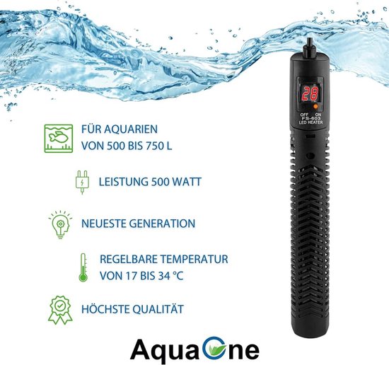 Aquarium Verwarming - Verwarmingsstaaf Aquarium - Water Temperatuur Regelen - Digitaal Instelbaar - 500 Watt - Zwart