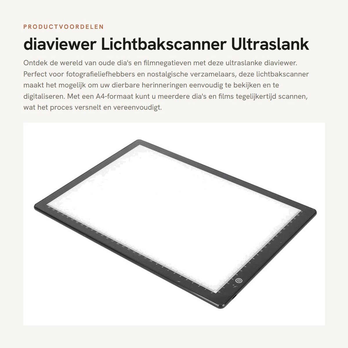 Dailygoods - diaviewer - Lichtbakscanner - Ultraslank A4-formaat - 3 instelbare helderheidsniveaus - Voor filmnegatieven - Geschikt voor oude dia's