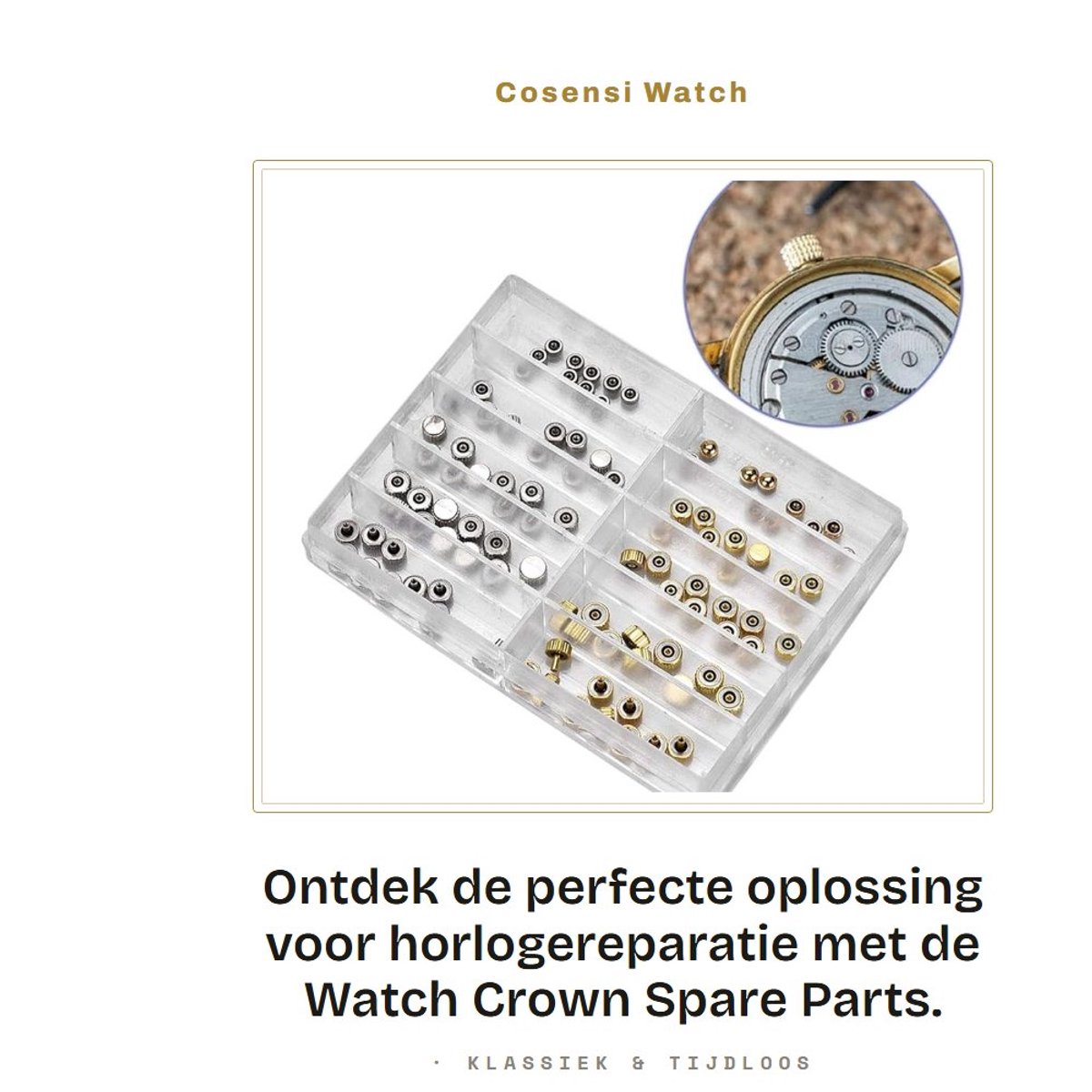 Dailygoods- Horloge Kroon - 100 Stuks - Roestvrij Staal - Reserveonderdelen - Reparatie Tool Kit - Kunststof Houder - Verschillende Maten - Horloge Onderdelen