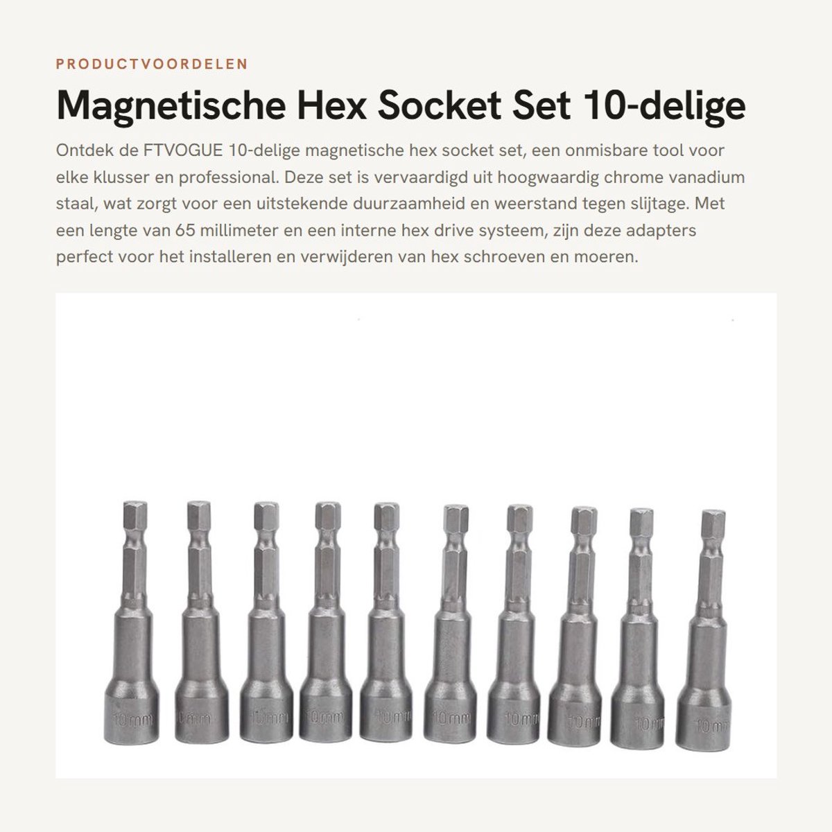 Dailygoods - Magnetische Hex Socket Set - 10-delige set - Chrome Vanadium Staal - 10mm - Hoogwaardige kwaliteit - Ideaal voor klussen - Geschikt voor...