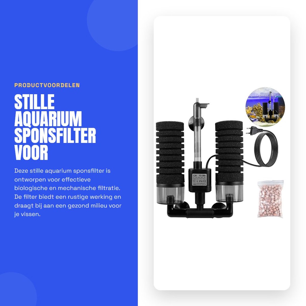 Dailygoods- Aquariumfilter Stille Schuimfilter - Sponsfilter met Pomp - Biologische/Mechanische Filtratie - Geschikt voor Aquaria > 60 cm - Meerlaags Ontwerp