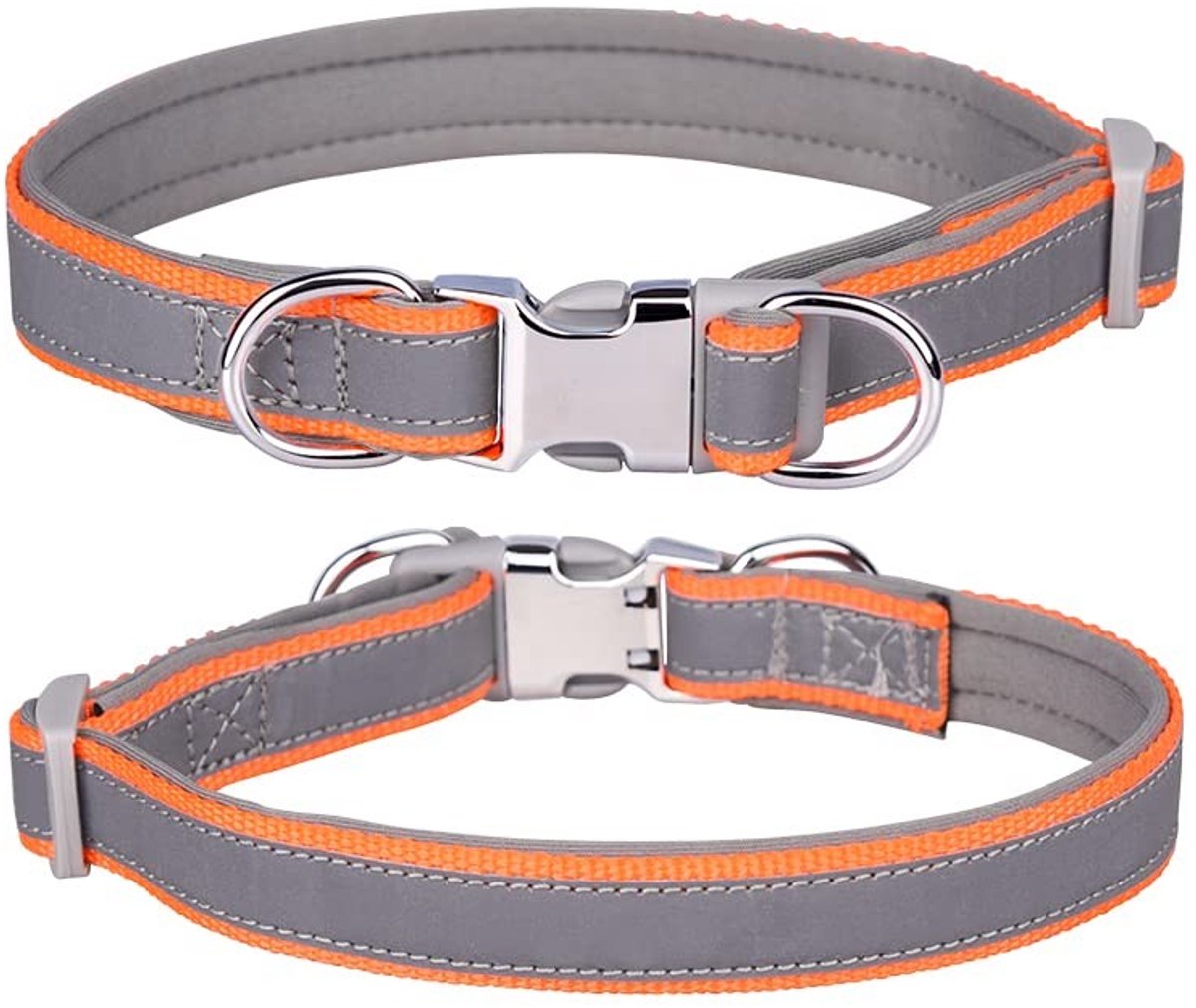 Dailygoods - Reflecterende halsband - Verstelbare hondenhalsband - Zacht neopreen - Oranje - Veiligheidsgesp - Geschikt voor kleine en grote honden